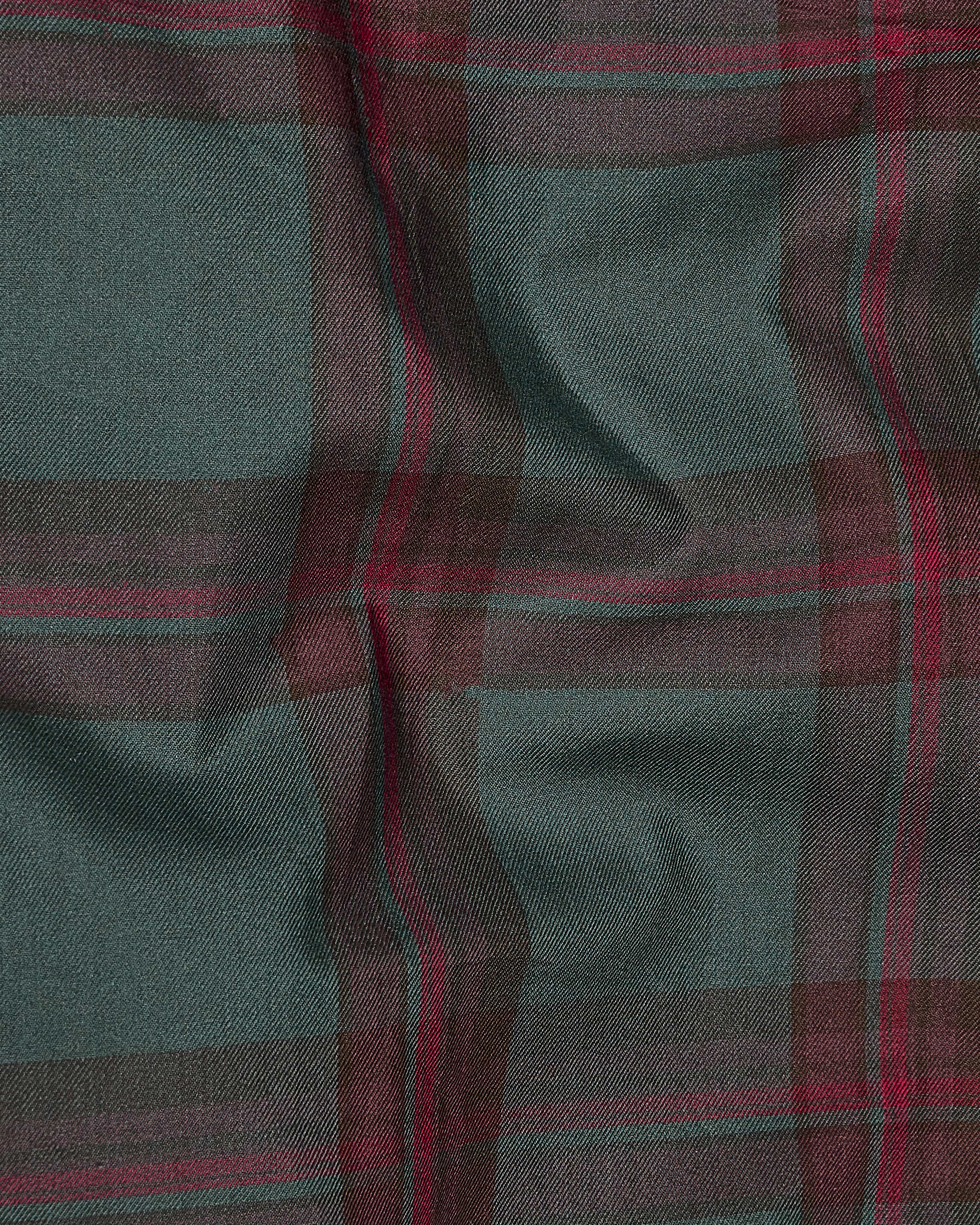 Fuscous Green with Castro Red Twill Windowpane Shirt 9087-38, 9087-H-38, 9087-39, 9087-H-39, 9087-40, 9087-H-40, 9087-42, 9087-H-42, 9087-44, 9087-H-44, 9087-46, 9087-H-46, 9087-48, 9087-H-48, 9087-50, 9087-H-50, 9087-52, 9087-H-52