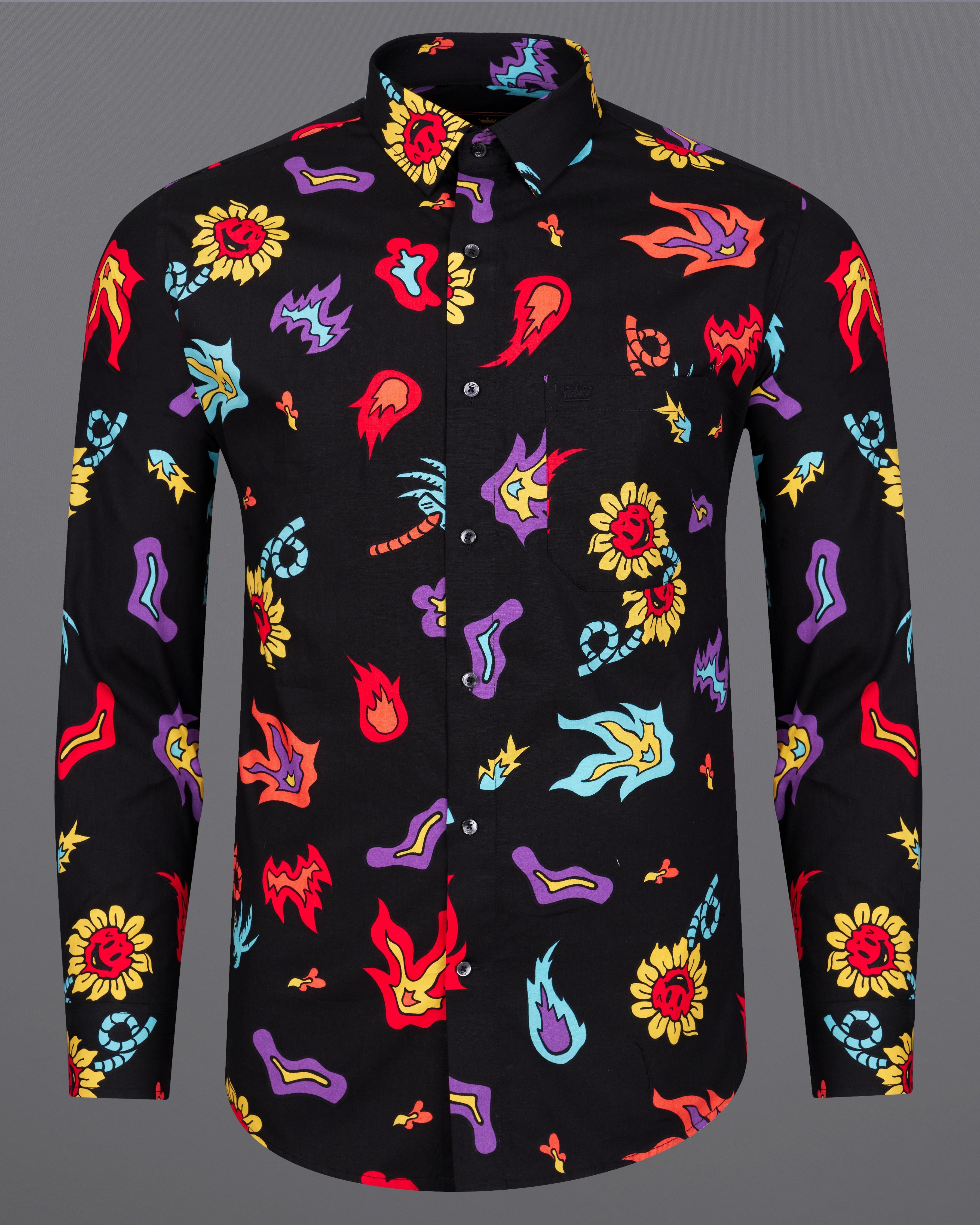 Jade Black Multicolour Quirky Printed Premium Cotton Shirt 9090-BLK-38, 9090-BLK-H-38, 9090-BLK-39, 9090-BLK-H-39, 9090-BLK-40, 9090-BLK-H-40, 9090-BLK-42, 9090-BLK-H-42, 9090-BLK-44, 9090-BLK-H-44, 9090-BLK-46, 9090-BLK-H-46, 9090-BLK-48, 9090-BLK-H-48, 9090-BLK-50, 9090-BLK-H-50, 9090-BLK-52, 9090-BLK-H-52