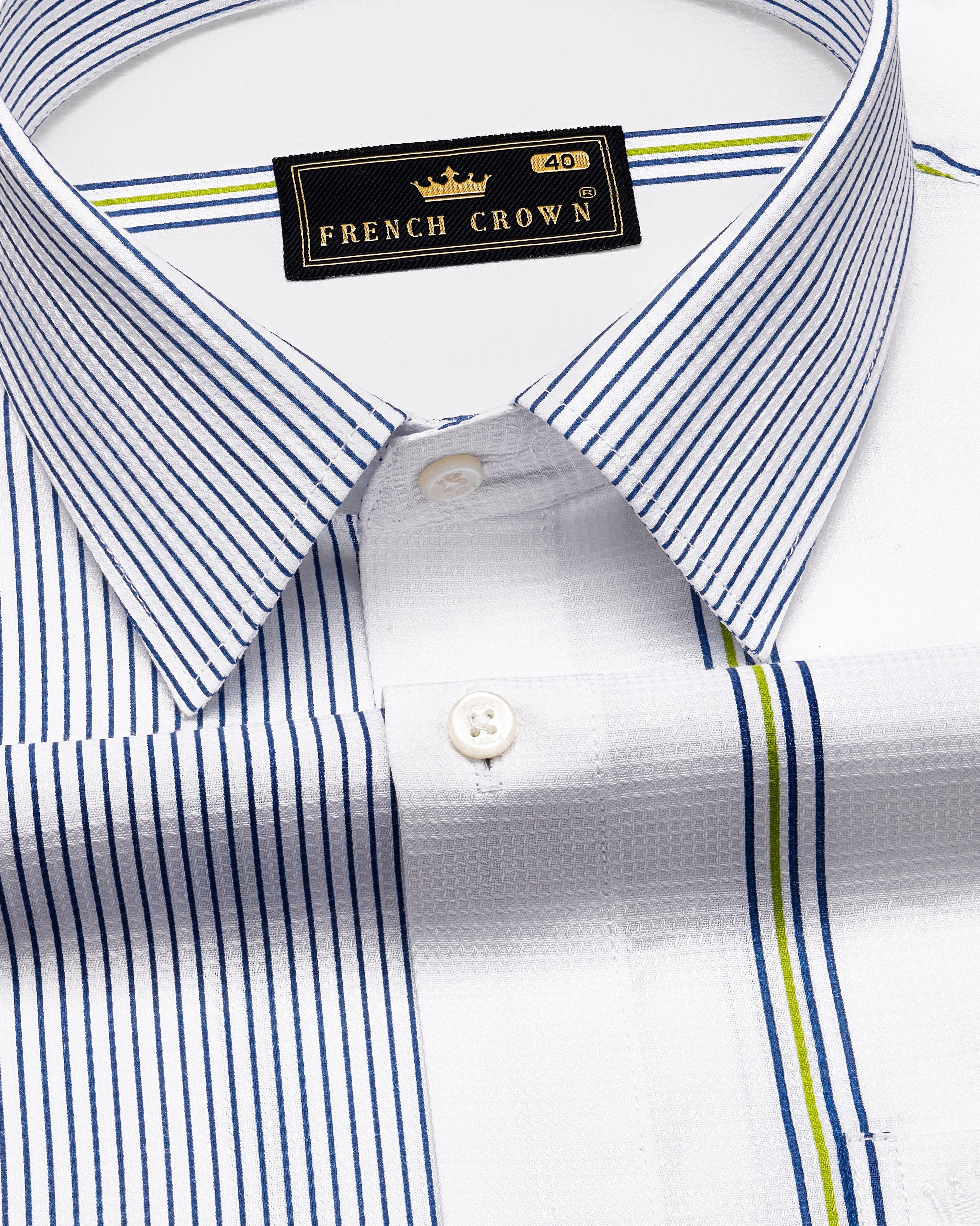 Bright White with Multicolour PinStriped Dobby Textured Premium Giza Cotton Shirt