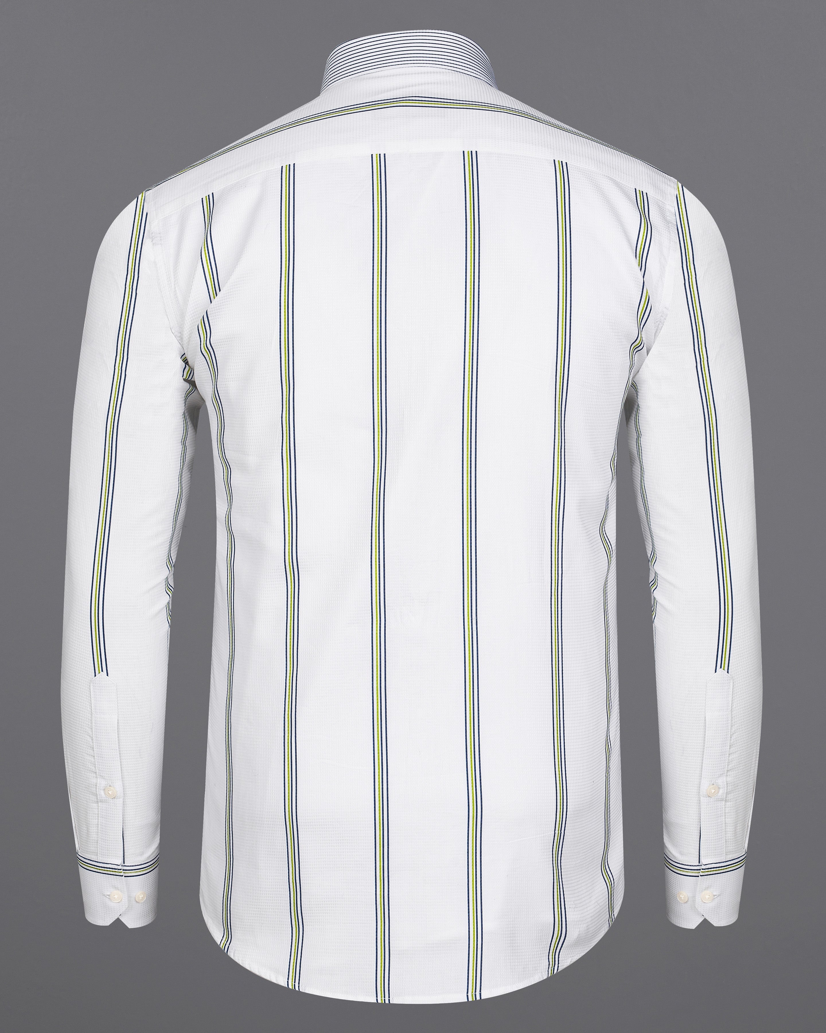 Bright White with Multicolour PinStriped Dobby Textured Premium Giza Cotton Shirt