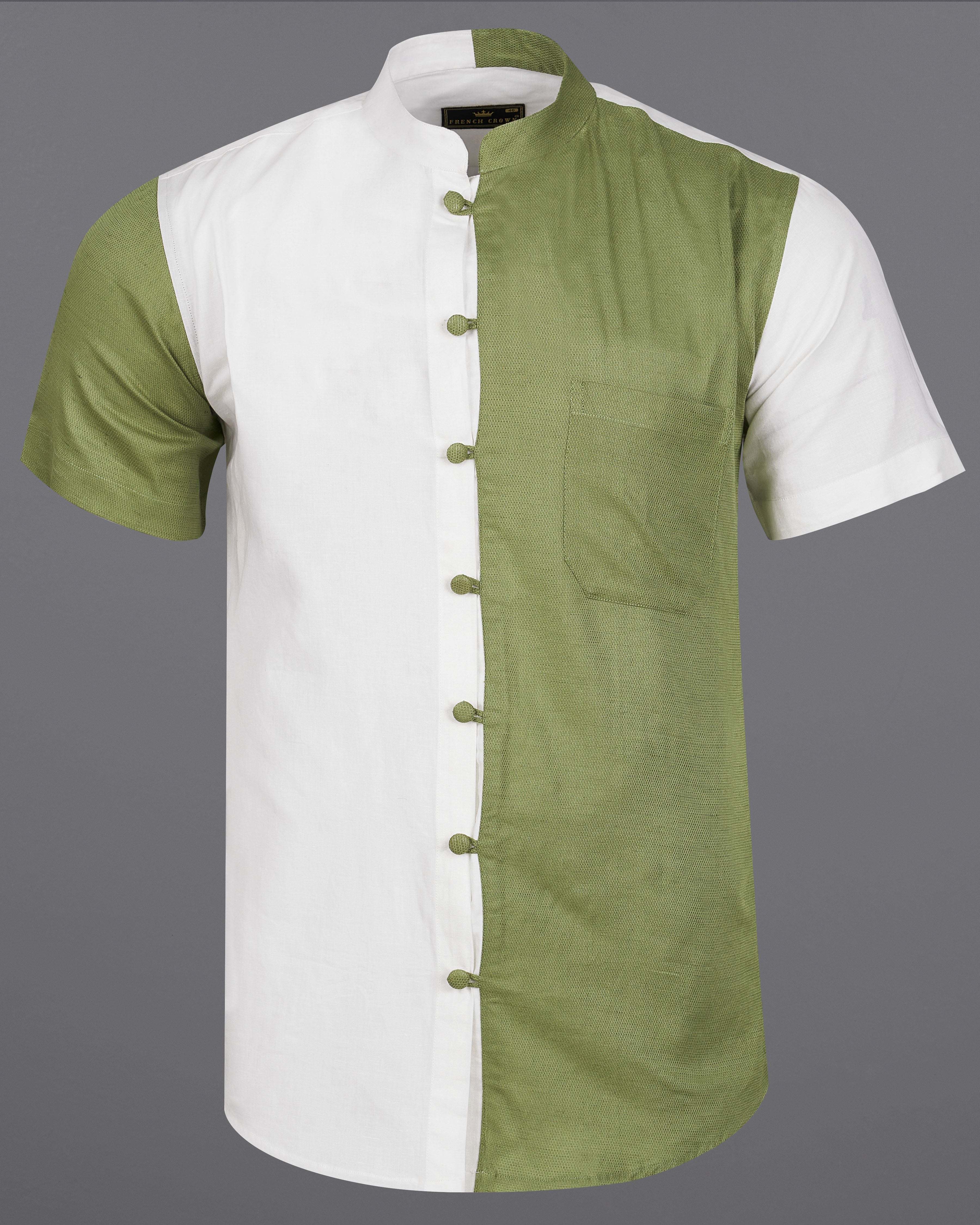 Camou Green with White Dobby Textured Premium Giza Cotton Designer Shirt