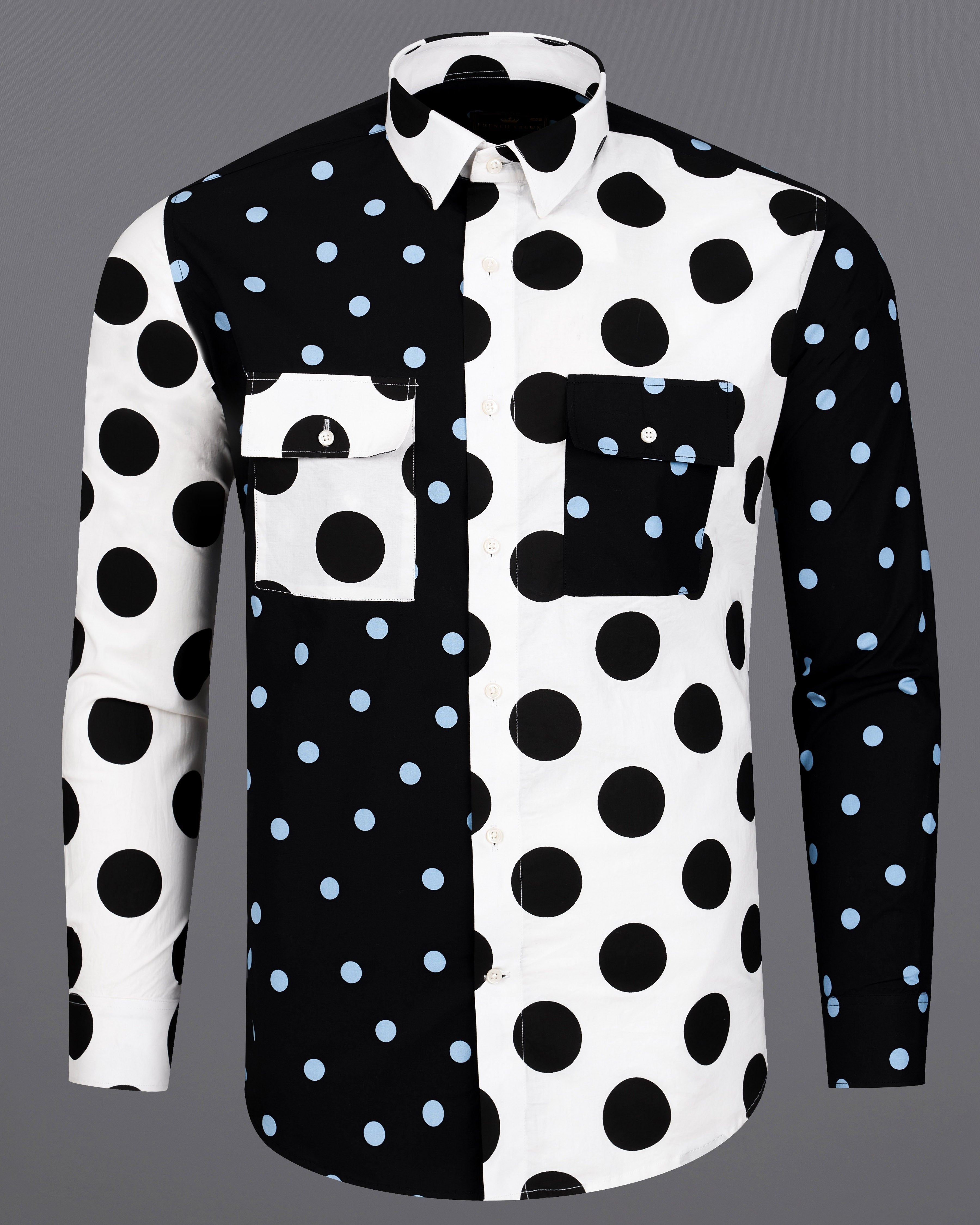 Jade Black with White and Hippie Blue Polka Dotted Premium Cotton Designer Shirt 9120-P147-38,9120-P147-H-38,9120-P147-39,9120-P147-H-39,9120-P147-40,9120-P147-H-40,9120-P147-42,9120-P147-H-42,9120-P147-44,9120-P147-H-44,9120-P147-46,9120-P147-H-46,9120-P147-48,9120-P147-H-48,9120-P147-50,9120-P147-H-50,9120-P147-52,9120-P147-H-52