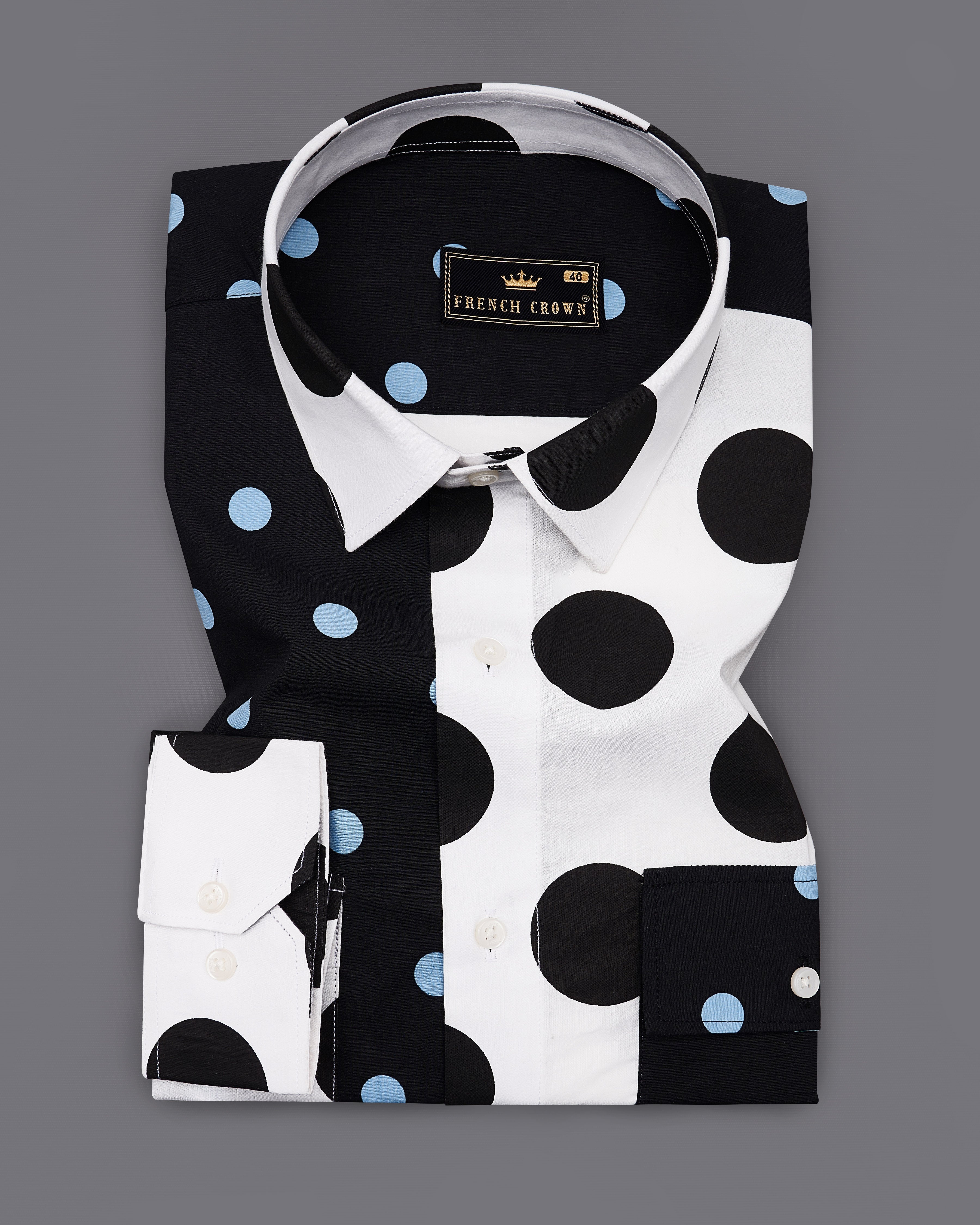 Jade Black with White and Hippie Blue Polka Dotted Premium Cotton Designer Shirt 9120-P147-38,9120-P147-H-38,9120-P147-39,9120-P147-H-39,9120-P147-40,9120-P147-H-40,9120-P147-42,9120-P147-H-42,9120-P147-44,9120-P147-H-44,9120-P147-46,9120-P147-H-46,9120-P147-48,9120-P147-H-48,9120-P147-50,9120-P147-H-50,9120-P147-52,9120-P147-H-52