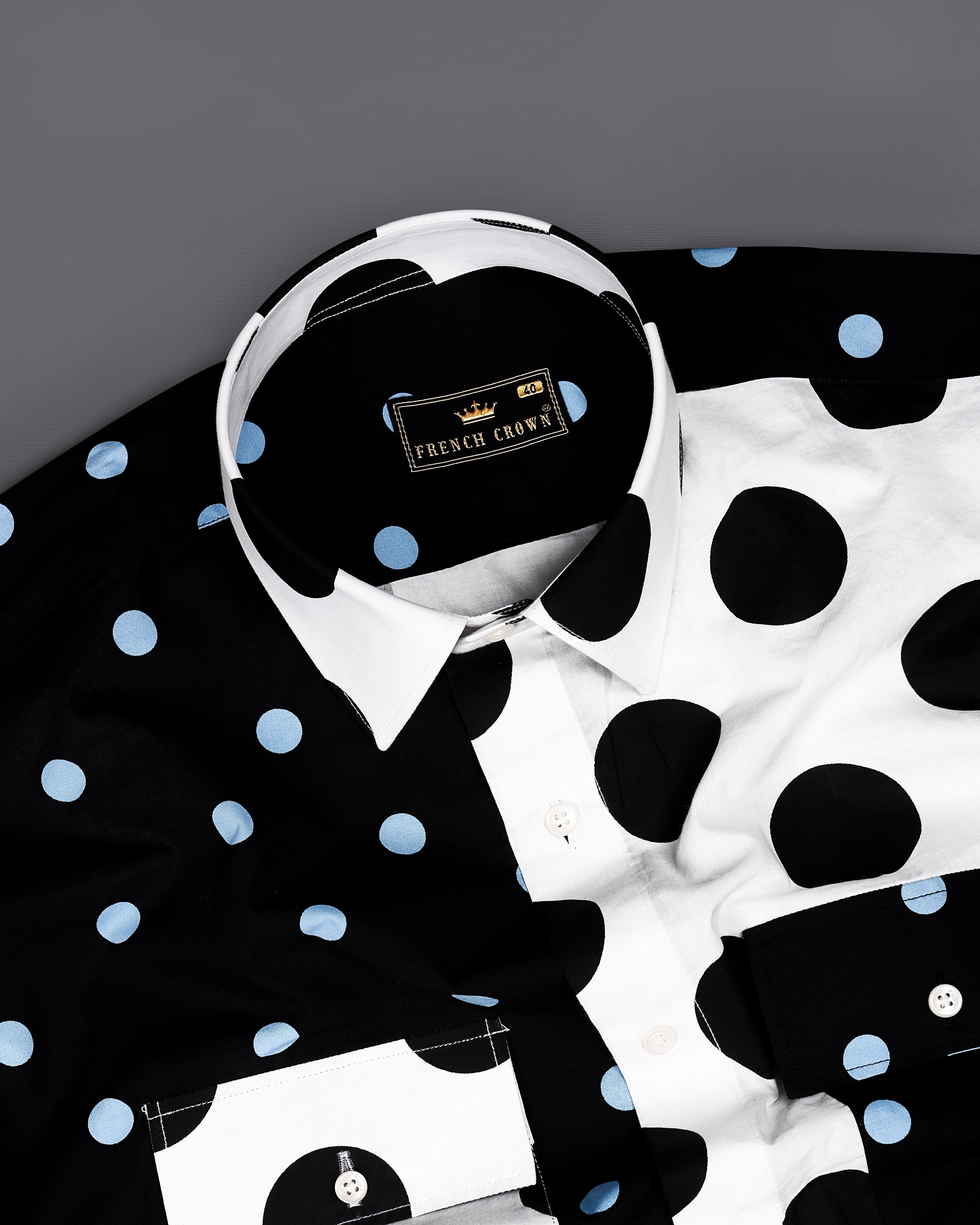 Jade Black with White and Hippie Blue Polka Dotted Premium Cotton Designer Shirt 9120-P147-38,9120-P147-H-38,9120-P147-39,9120-P147-H-39,9120-P147-40,9120-P147-H-40,9120-P147-42,9120-P147-H-42,9120-P147-44,9120-P147-H-44,9120-P147-46,9120-P147-H-46,9120-P147-48,9120-P147-H-48,9120-P147-50,9120-P147-H-50,9120-P147-52,9120-P147-H-52