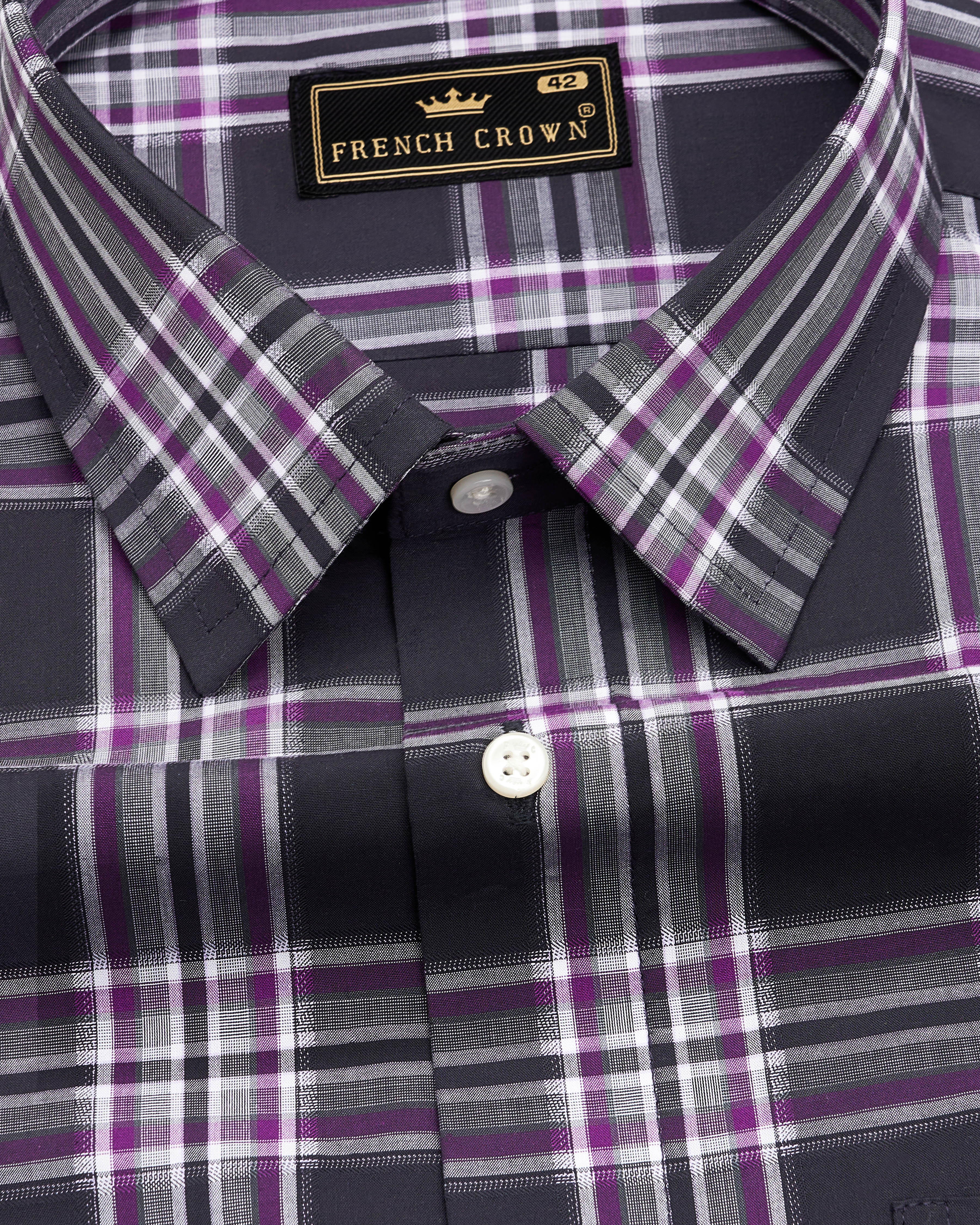 Thunder Navy Blue with Eminence Purple Plaid Dobby Textured Premium Giza Cotton Shirt 9128-38,9128-H-38,9128-39,9128-H-39,9128-40,9128-H-40,9128-42,9128-H-42,9128-44,9128-H-44,9128-46,9128-H-46,9128-48,9128-H-48,9128-50,9128-H-50,9128-52,9128-H-52