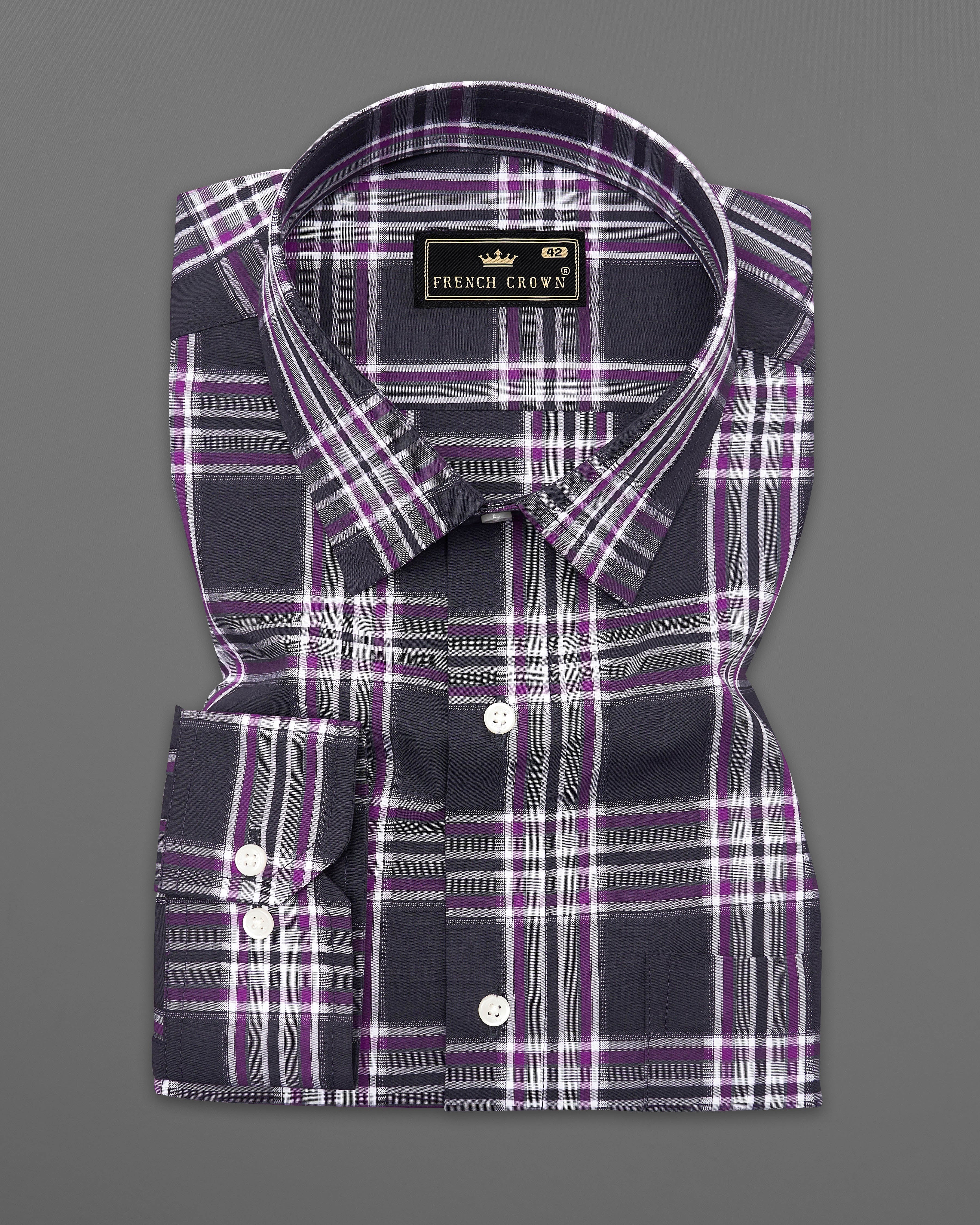 Thunder Navy Blue with Eminence Purple Plaid Dobby Textured Premium Giza Cotton Shirt 9128-38,9128-H-38,9128-39,9128-H-39,9128-40,9128-H-40,9128-42,9128-H-42,9128-44,9128-H-44,9128-46,9128-H-46,9128-48,9128-H-48,9128-50,9128-H-50,9128-52,9128-H-52