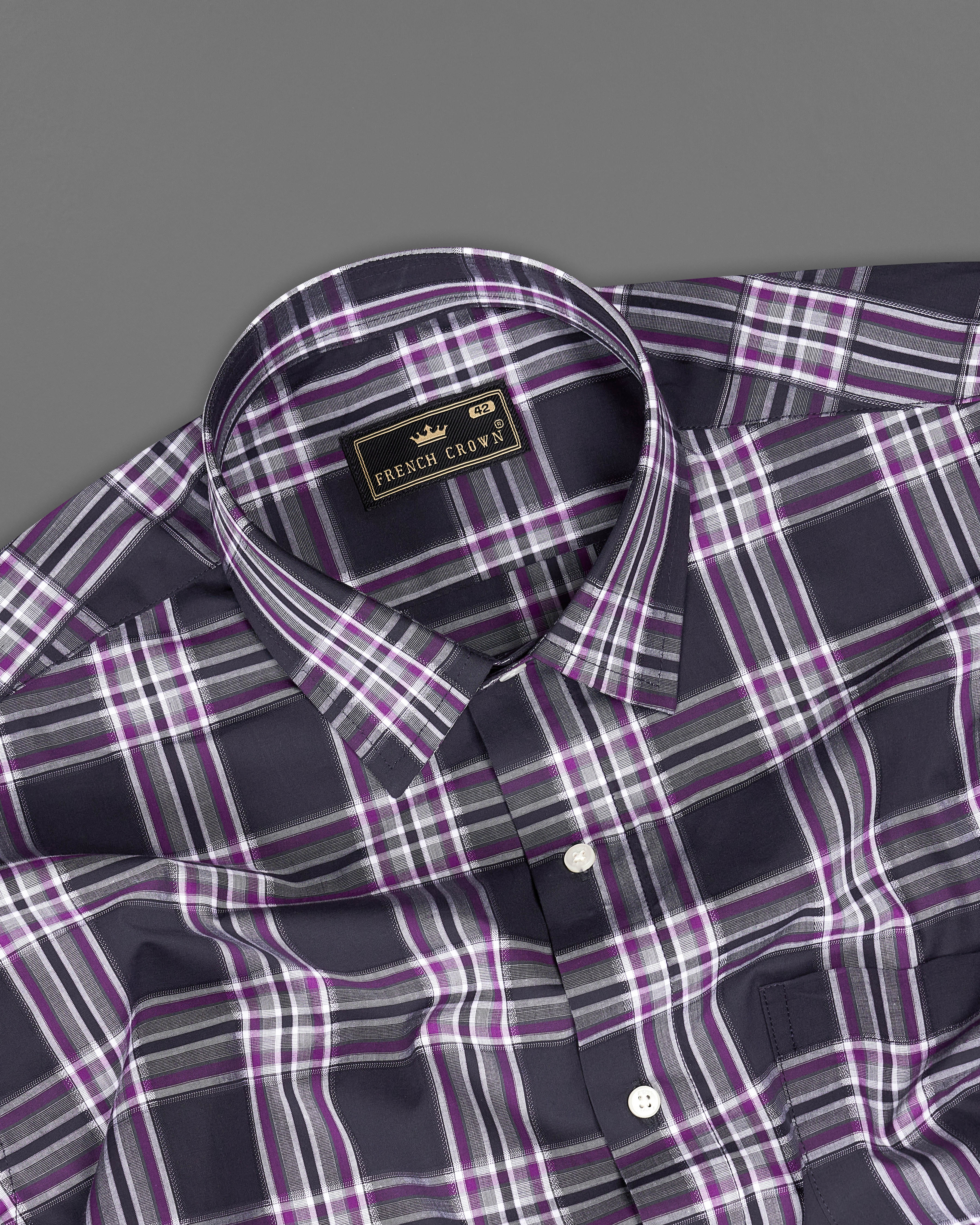 Thunder Navy Blue with Eminence Purple Plaid Dobby Textured Premium Giza Cotton Shirt 9128-38,9128-H-38,9128-39,9128-H-39,9128-40,9128-H-40,9128-42,9128-H-42,9128-44,9128-H-44,9128-46,9128-H-46,9128-48,9128-H-48,9128-50,9128-H-50,9128-52,9128-H-52