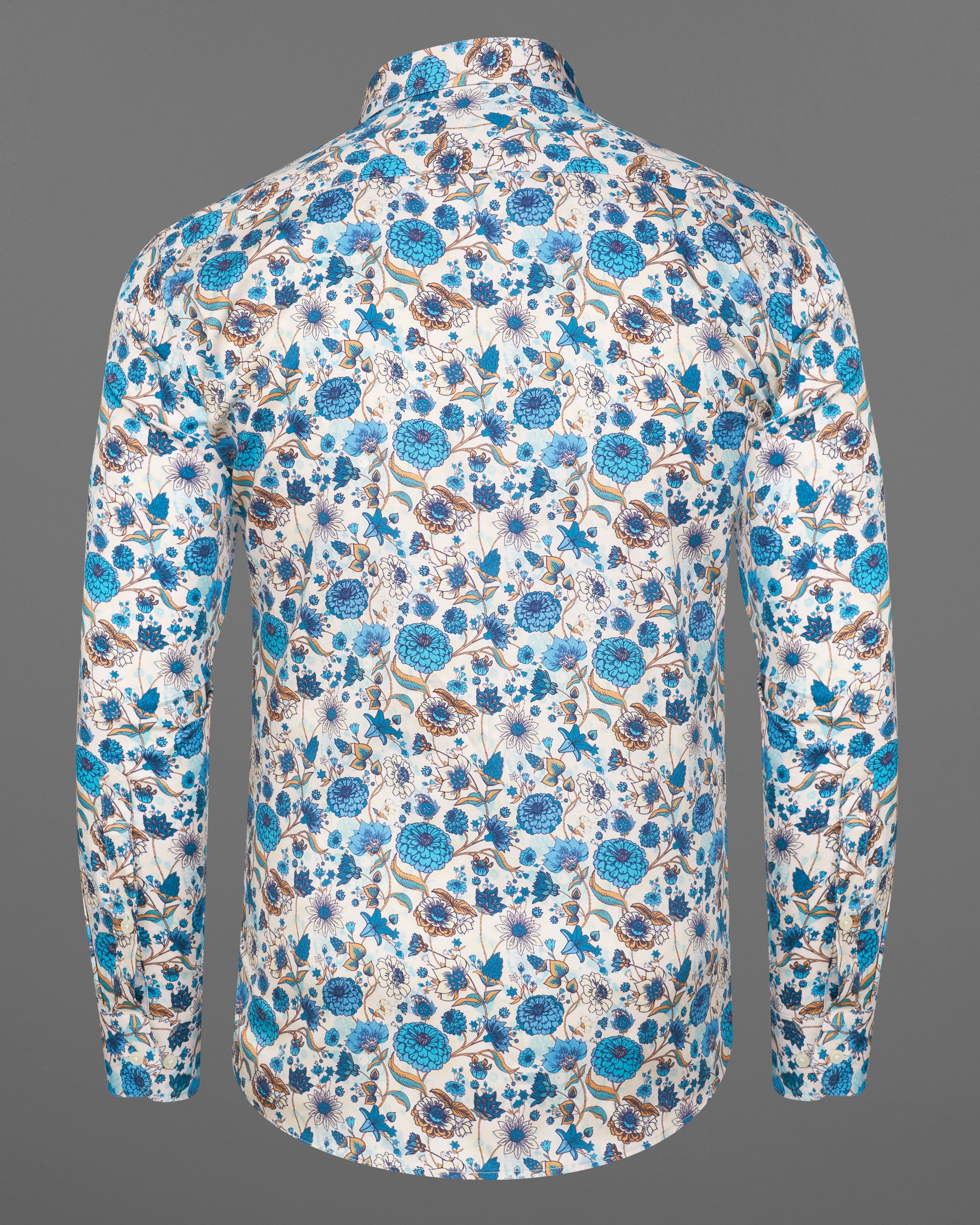 Off White with Bondi Blue Floral Printed Super Soft Premium Cotton Shirt 9147-38,9147-H-38,9147-39,9147-H-39,9147-40,9147-H-40,9147-42,9147-H-42,9147-44,9147-H-44,9147-46,9147-H-46,9147-48,9147-H-48,9147-50,9147-H-50,9147-52,9147-H-52