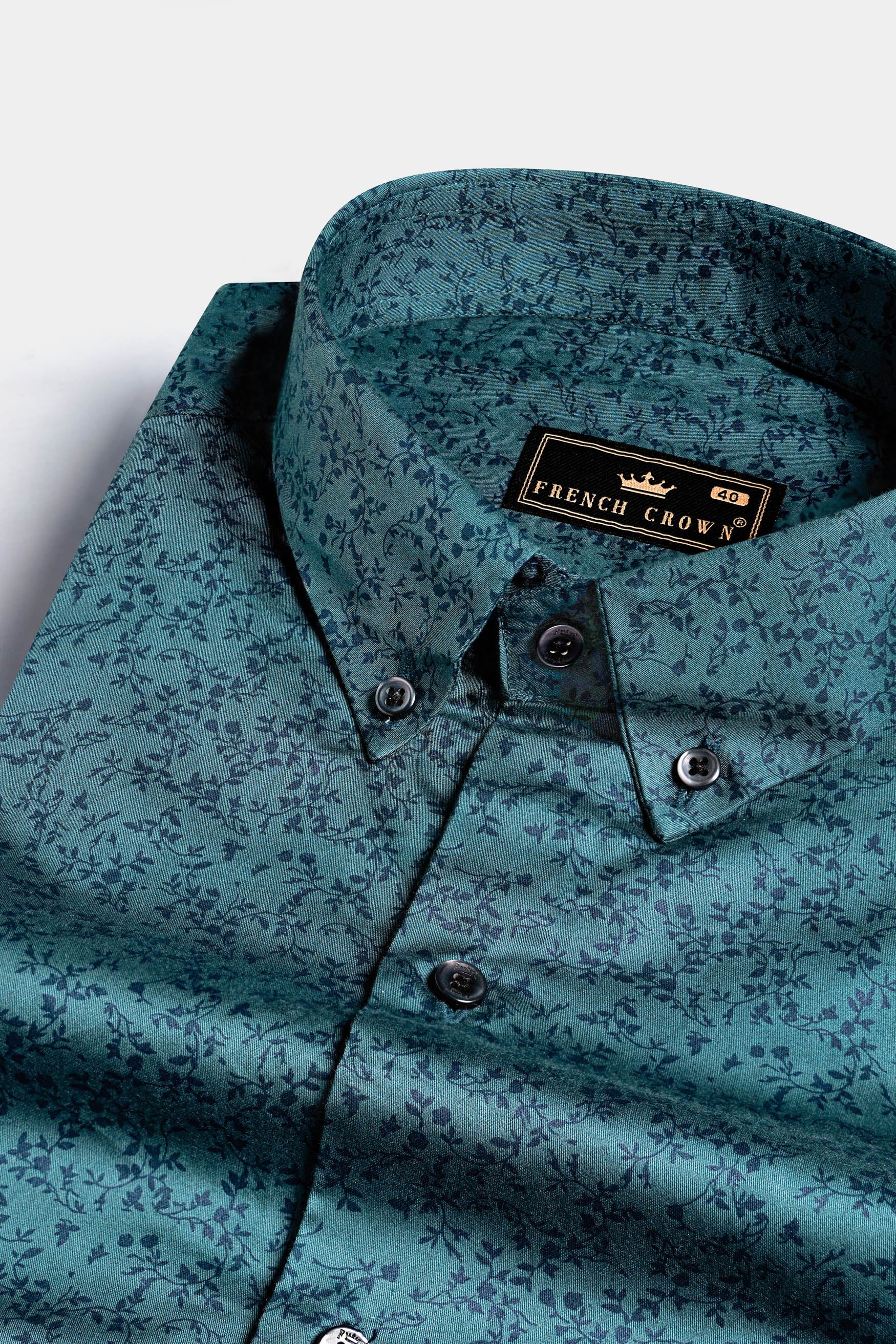 Deep Teal Green Ditsy Textured Royal Oxford Shirt