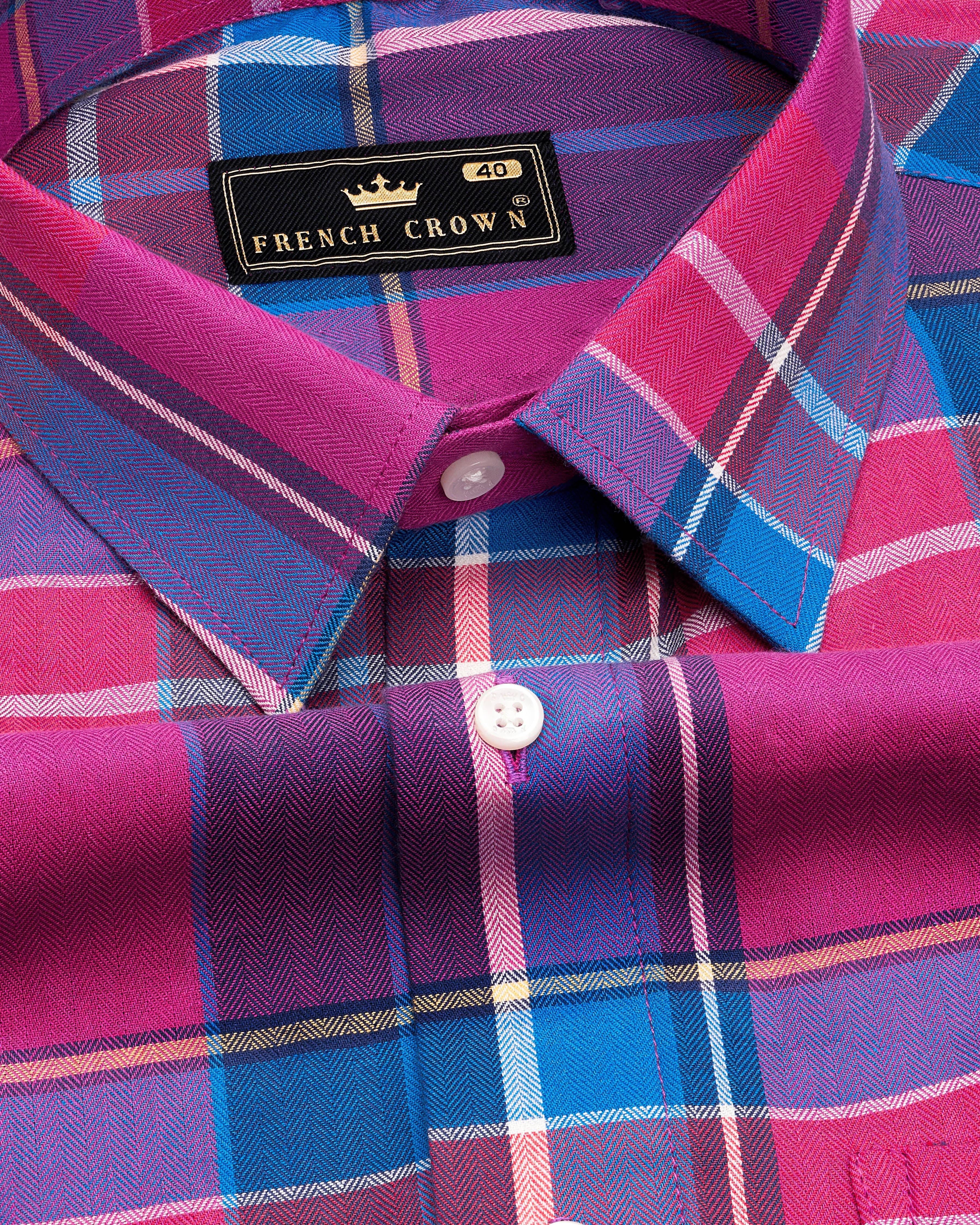 Carnation Pink with Tory Blue Plaid Herringbone Shirt 9188-38, 9188-H-38, 9188-39, 9188-H-39, 9188-40, 9188-H-40, 9188-42, 9188-H-42, 9188-44, 9188-H-44, 9188-46, 9188-H-46, 9188-48, 9188-H-48, 9188-50, 9188-H-50, 9188-52, 9188-H-52