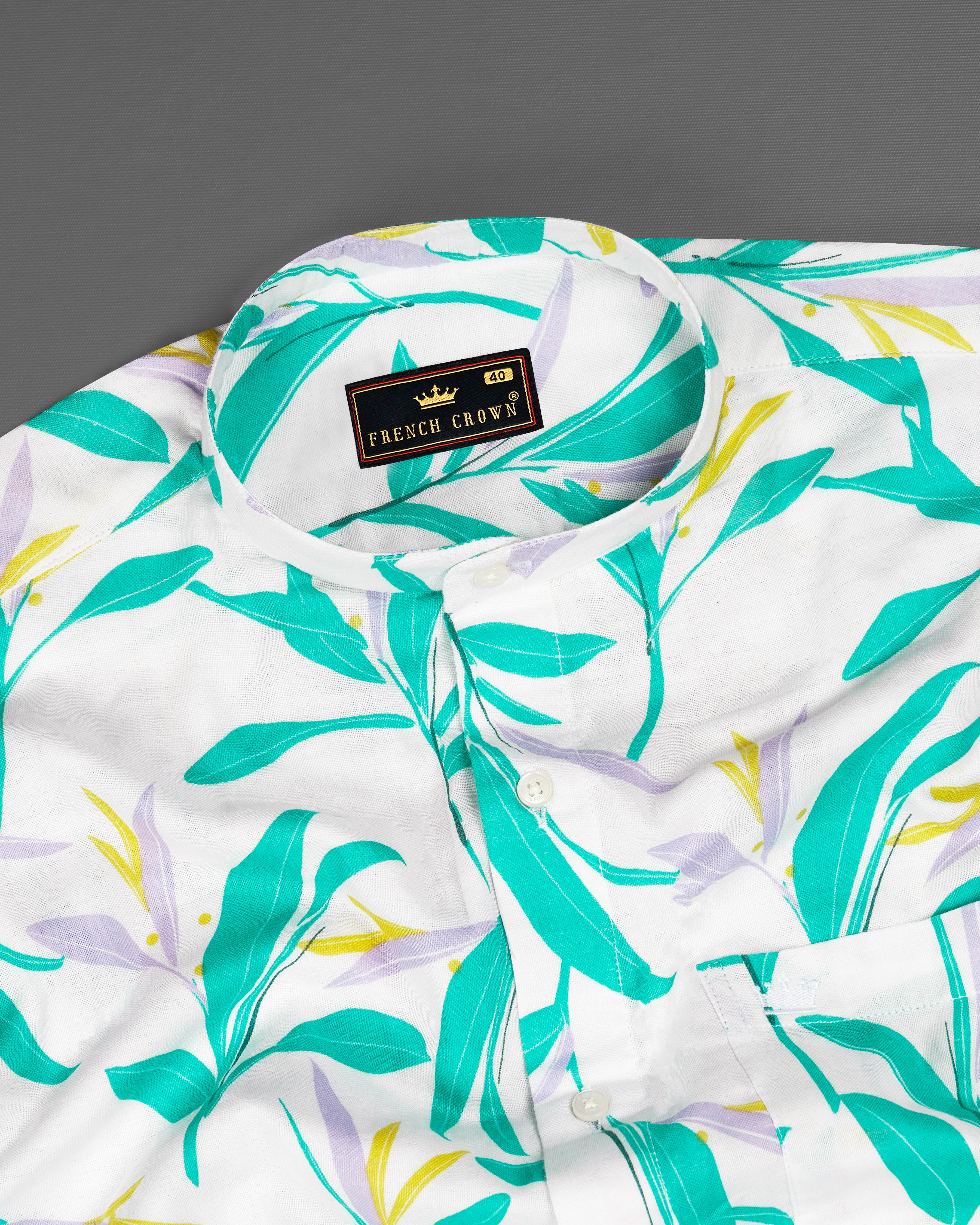 Bright White with Multicolour Leaves Printed Royal Oxford Shirt 9189-M-38,9189-M-H-38,9189-M-39,9189-M-H-39,9189-M-40,9189-M-H-40,9189-M-42,9189-M-H-42,9189-M-44,9189-M-H-44,9189-M-46,9189-M-H-46,9189-M-48,9189-M-H-48,9189-M-50,9189-M-H-50,9189-M-52,9189-M-H-52