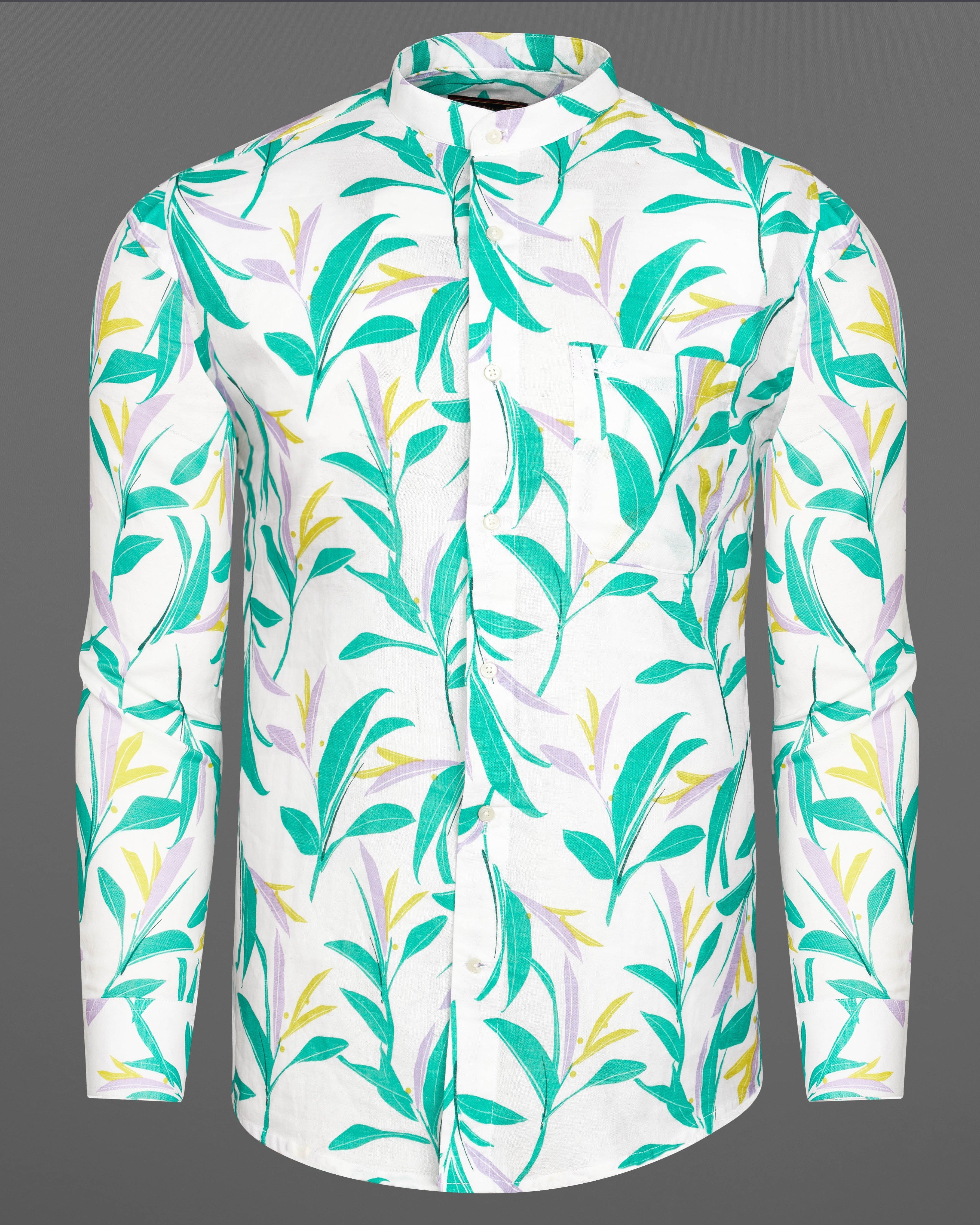 Bright White with Multicolour Leaves Printed Royal Oxford Shirt 9189-M-38,9189-M-H-38,9189-M-39,9189-M-H-39,9189-M-40,9189-M-H-40,9189-M-42,9189-M-H-42,9189-M-44,9189-M-H-44,9189-M-46,9189-M-H-46,9189-M-48,9189-M-H-48,9189-M-50,9189-M-H-50,9189-M-52,9189-M-H-52