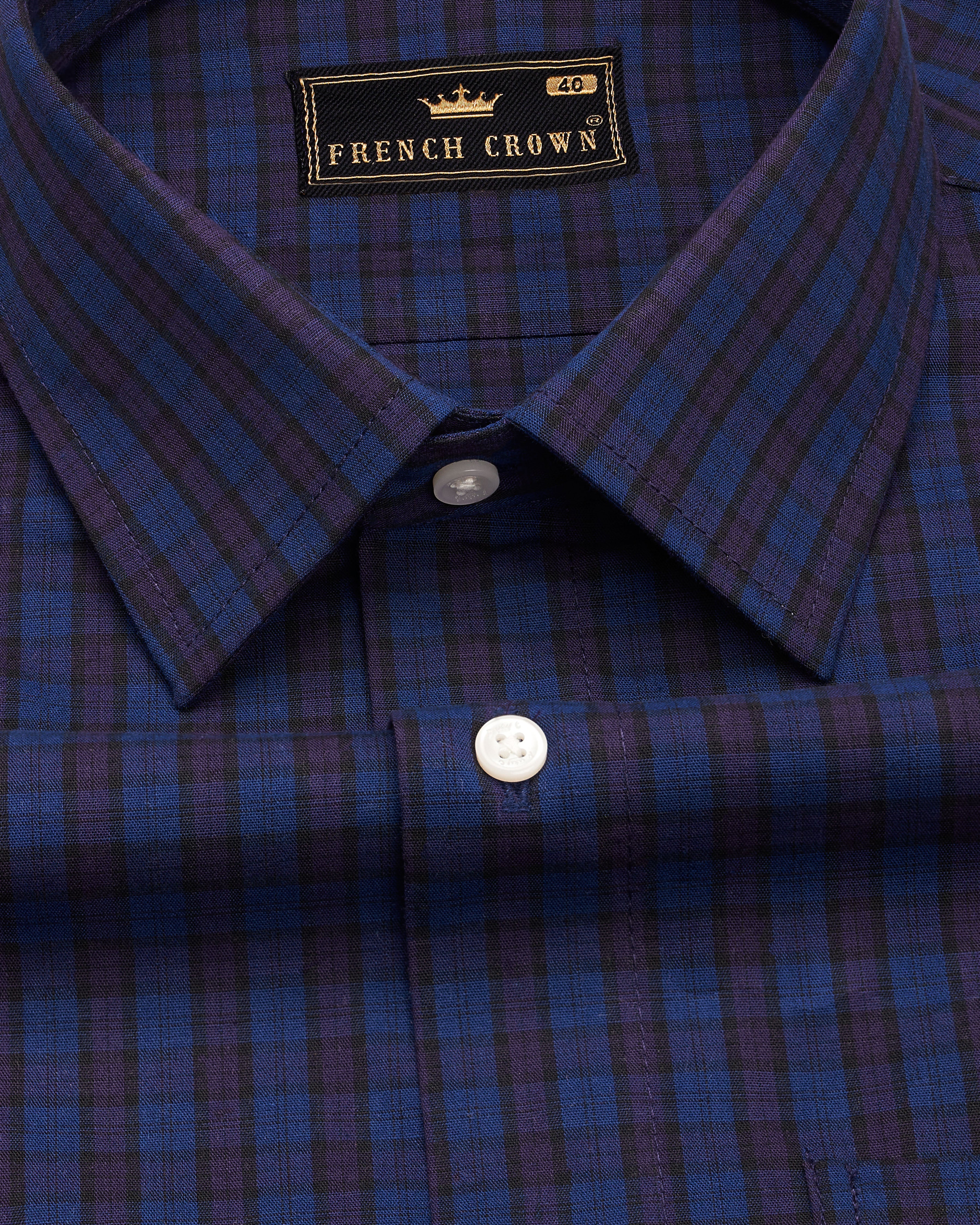 Cloud Burst Blue with Gunmetal Purple Checkered Premium Cotton Shirt 9215-38,9215-H-38,9215-39,9215-H-39,9215-40,9215-H-40,9215-42,9215-H-42,9215-44,9215-H-44,9215-46,9215-H-46,9215-48,9215-H-48,9215-50,9215-H-50,9215-52,9215-H-52