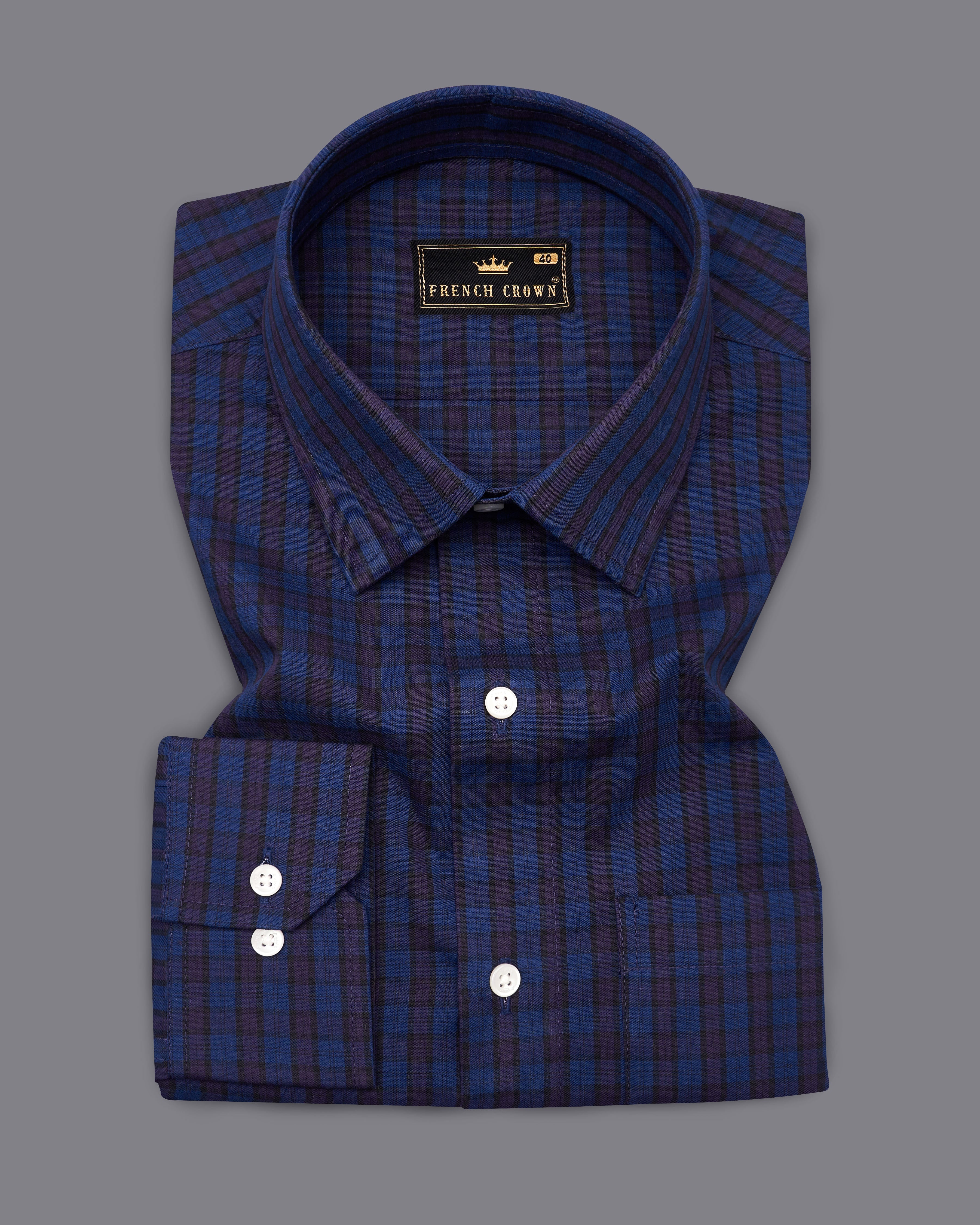 Cloud Burst Blue with Gunmetal Purple Checkered Premium Cotton Shirt 9215-38,9215-H-38,9215-39,9215-H-39,9215-40,9215-H-40,9215-42,9215-H-42,9215-44,9215-H-44,9215-46,9215-H-46,9215-48,9215-H-48,9215-50,9215-H-50,9215-52,9215-H-52