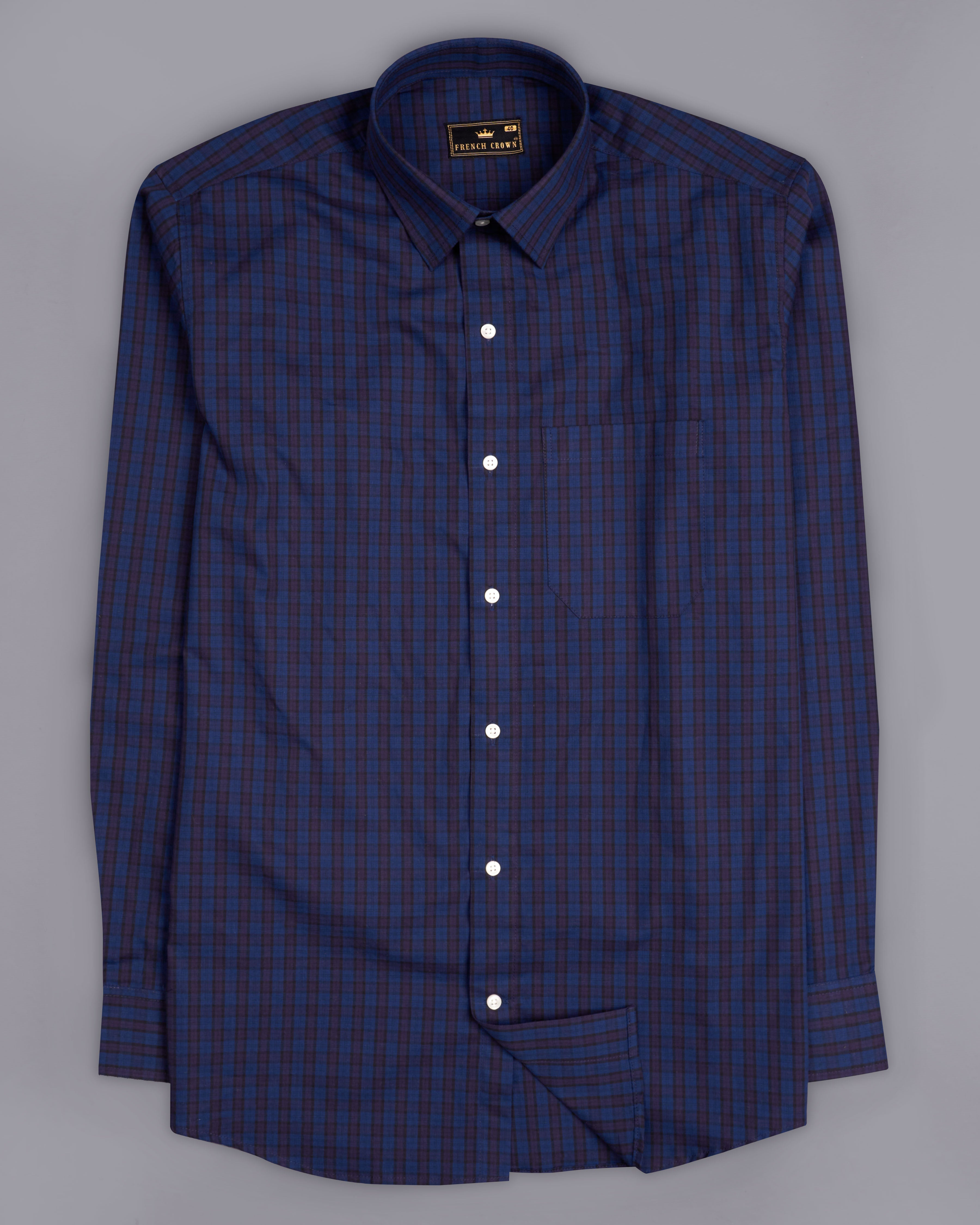 Cloud Burst Blue with Gunmetal Purple Checkered Premium Cotton Shirt 9215-38,9215-H-38,9215-39,9215-H-39,9215-40,9215-H-40,9215-42,9215-H-42,9215-44,9215-H-44,9215-46,9215-H-46,9215-48,9215-H-48,9215-50,9215-H-50,9215-52,9215-H-52