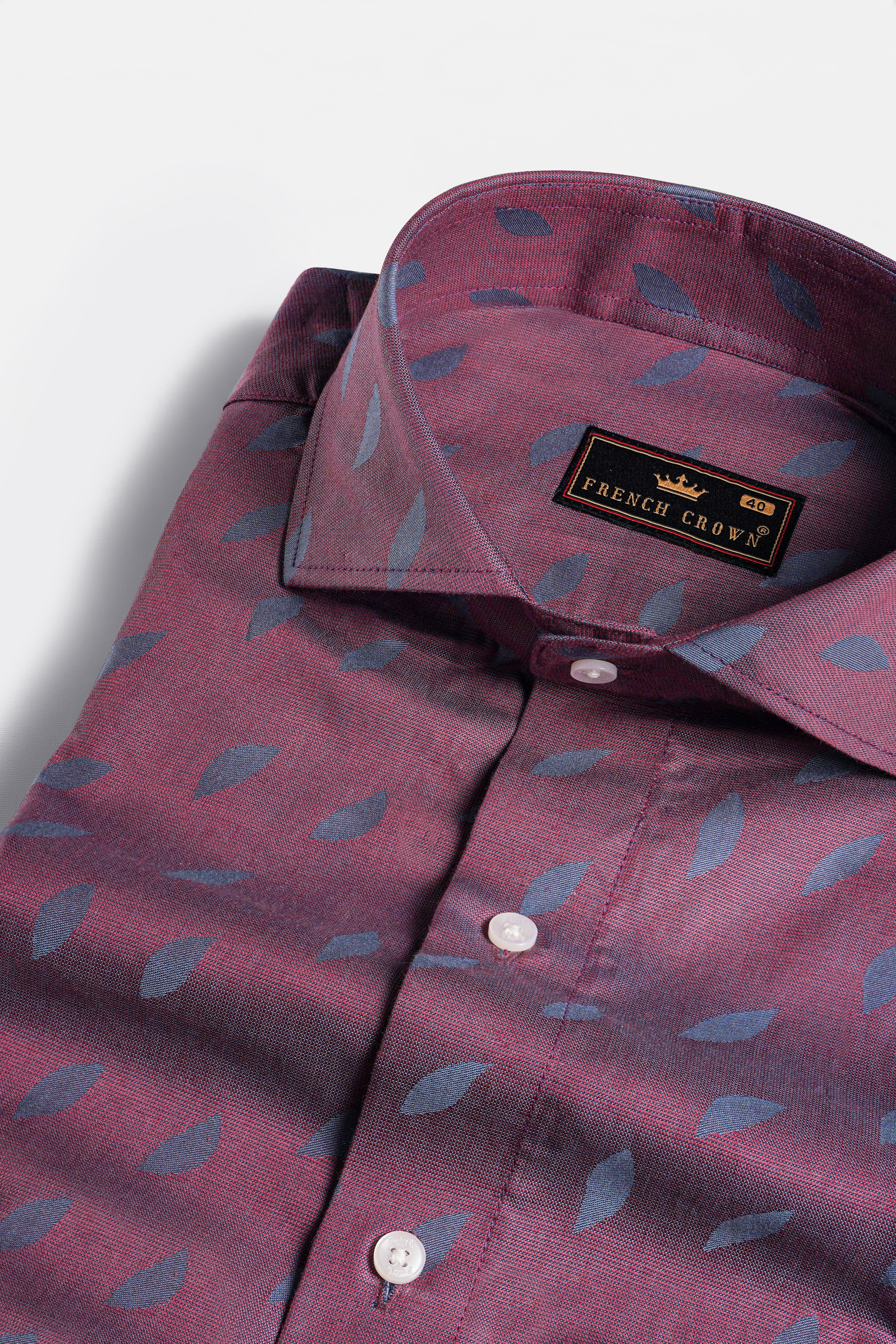 Cosmic Maroon with Waikawa Gray Jacquard Textured Premium Giza Cotton Shirt