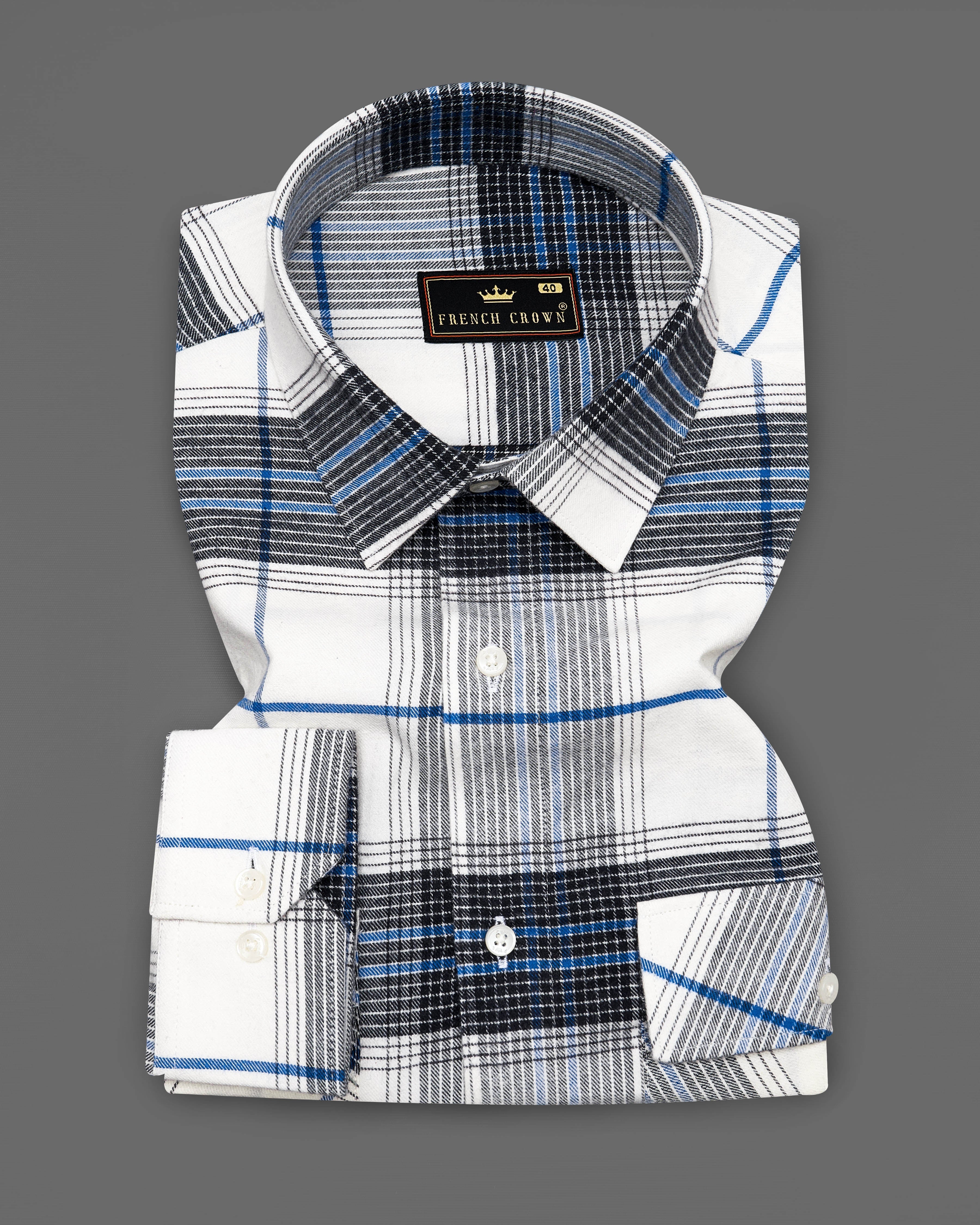 Bright White with Zeus Black and Brandeis Blue Plaid Flannel Overshirt 9229-OS-P131-38,9229-OS-P131-H-38,9229-OS-P131-39,9229-OS-P131-H-39,9229-OS-P131-40,9229-OS-P131-H-40,9229-OS-P131-42,9229-OS-P131-H-42,9229-OS-P131-44,9229-OS-P131-H-44,9229-OS-P131-46,9229-OS-P131-H-46,9229-OS-P131-48,9229-OS-P131-H-48,9229-OS-P131-50,9229-OS-P131-H-50,9229-OS-P131-52,9229-OS-P131-H-52