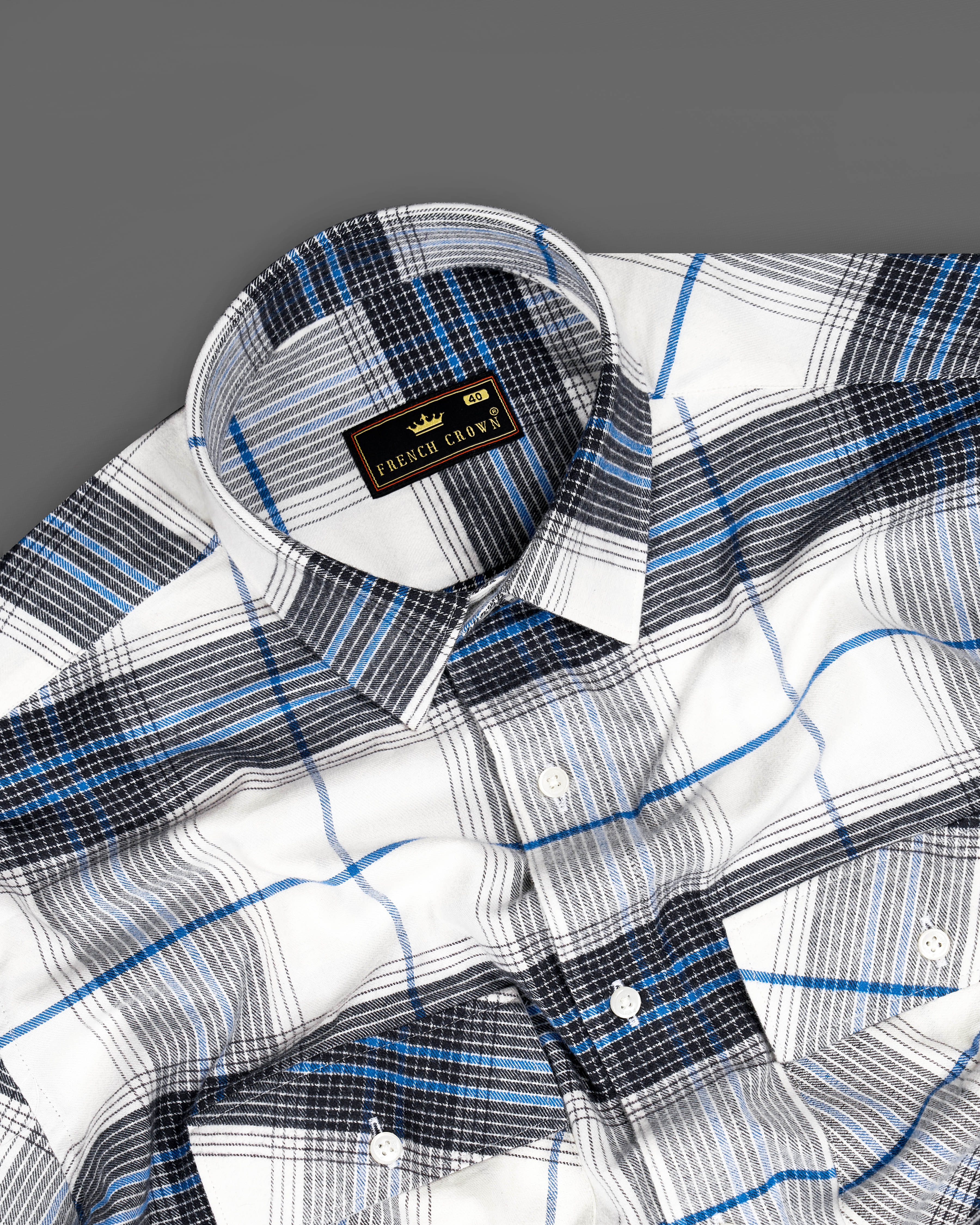 Bright White with Zeus Black and Brandeis Blue Plaid Flannel Overshirt 9229-OS-P131-38,9229-OS-P131-H-38,9229-OS-P131-39,9229-OS-P131-H-39,9229-OS-P131-40,9229-OS-P131-H-40,9229-OS-P131-42,9229-OS-P131-H-42,9229-OS-P131-44,9229-OS-P131-H-44,9229-OS-P131-46,9229-OS-P131-H-46,9229-OS-P131-48,9229-OS-P131-H-48,9229-OS-P131-50,9229-OS-P131-H-50,9229-OS-P131-52,9229-OS-P131-H-52