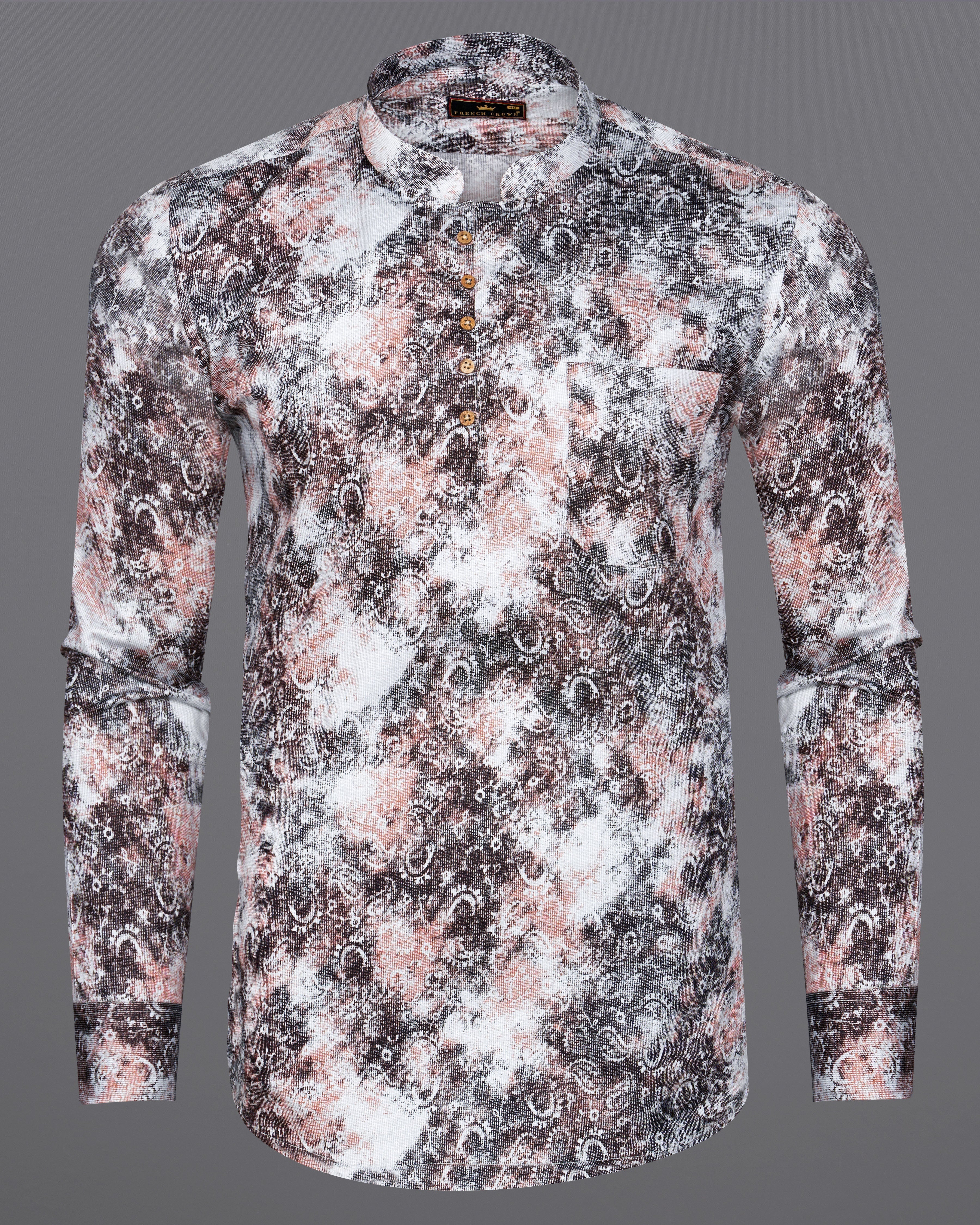 Matterhorn Brown with Cashmere Pink and White Paisley Printed Super Soft Premium Cotton Kurta Shirt 9242-KS-38,9242-KS-H-38,9242-KS-39,9242-KS-H-39,9242-KS-40,9242-KS-H-40,9242-KS-42,9242-KS-H-42,9242-KS-44,9242-KS-H-44,9242-KS-46,9242-KS-H-46,9242-KS-48,9242-KS-H-48,9242-KS-50,9242-KS-H-50,9242-KS-52,9242-KS-H-52