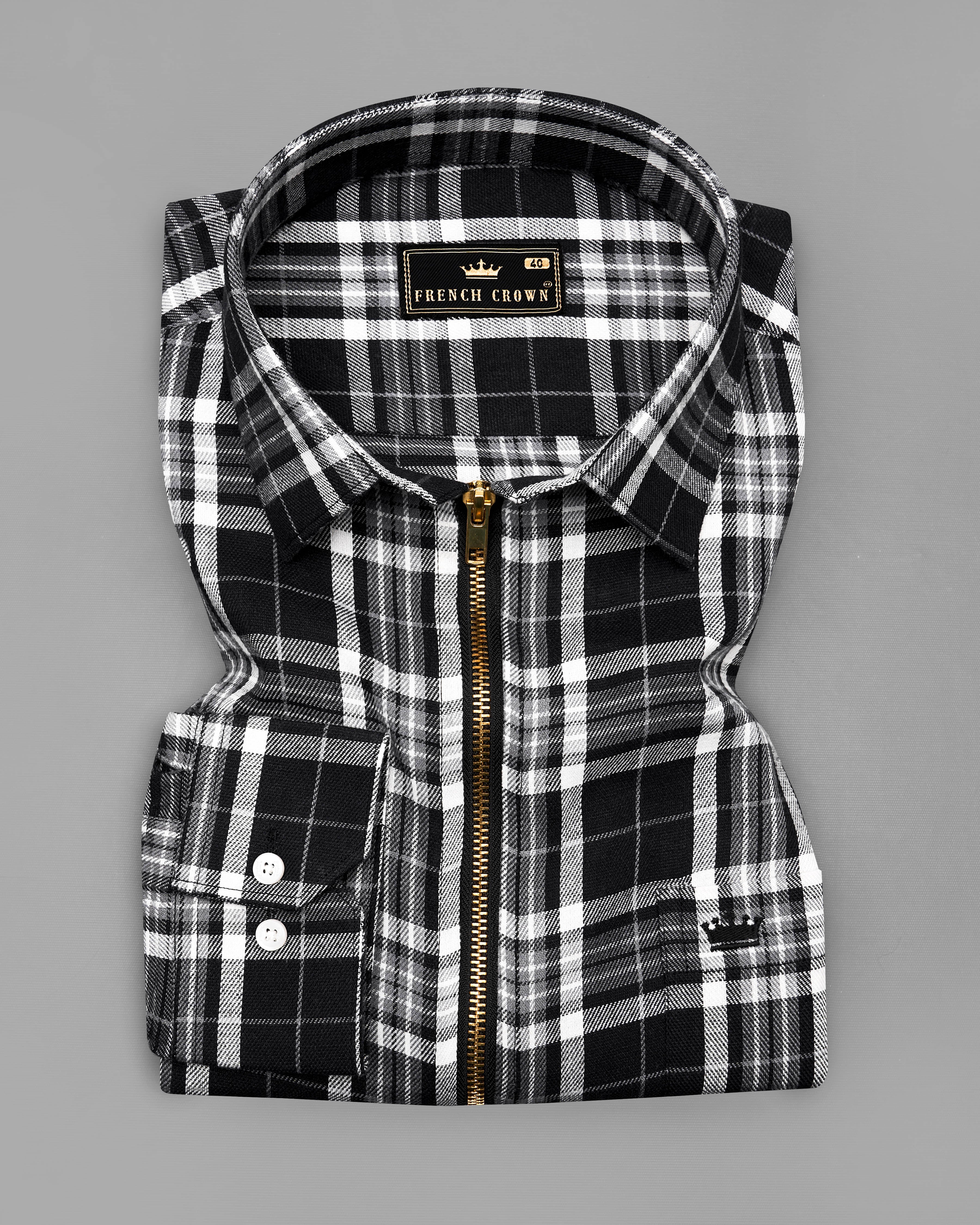 Jade Black and White Plaid Flannel Designer Shirt with Zipper Closure 9251-ZP-38,9251-ZP-H-38,9251-ZP-39,9251-ZP-H-39,9251-ZP-40,9251-ZP-H-40,9251-ZP-42,9251-ZP-H-42,9251-ZP-44,9251-ZP-H-44,9251-ZP-46,9251-ZP-H-46,9251-ZP-48,9251-ZP-H-48,9251-ZP-50,9251-ZP-H-50,9251-ZP-52,9251-ZP-H-52