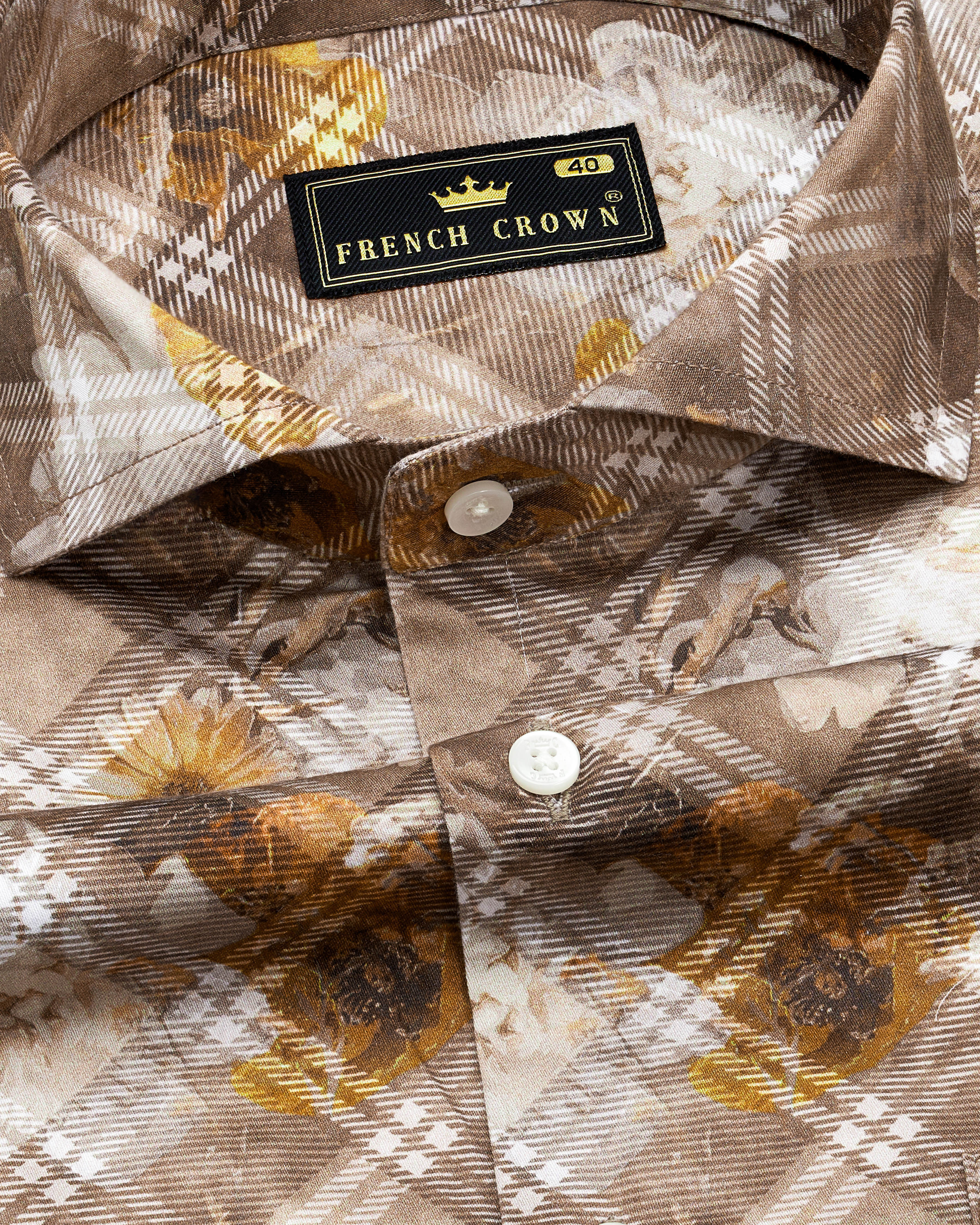 Ferra with Dull Brown Diagonally Checkered with Floral Printed Super Soft Premium Cotton Shirt 9274-CA-38,9274-CA-H-38,9274-CA-39,9274-CA-H-39,9274-CA-40,9274-CA-H-40,9274-CA-42,9274-CA-H-42,9274-CA-44,9274-CA-H-44,9274-CA-46,9274-CA-H-46,9274-CA-48,9274-CA-H-48,9274-CA-50,9274-CA-H-50,9274-CA-52,9274-CA-H-52