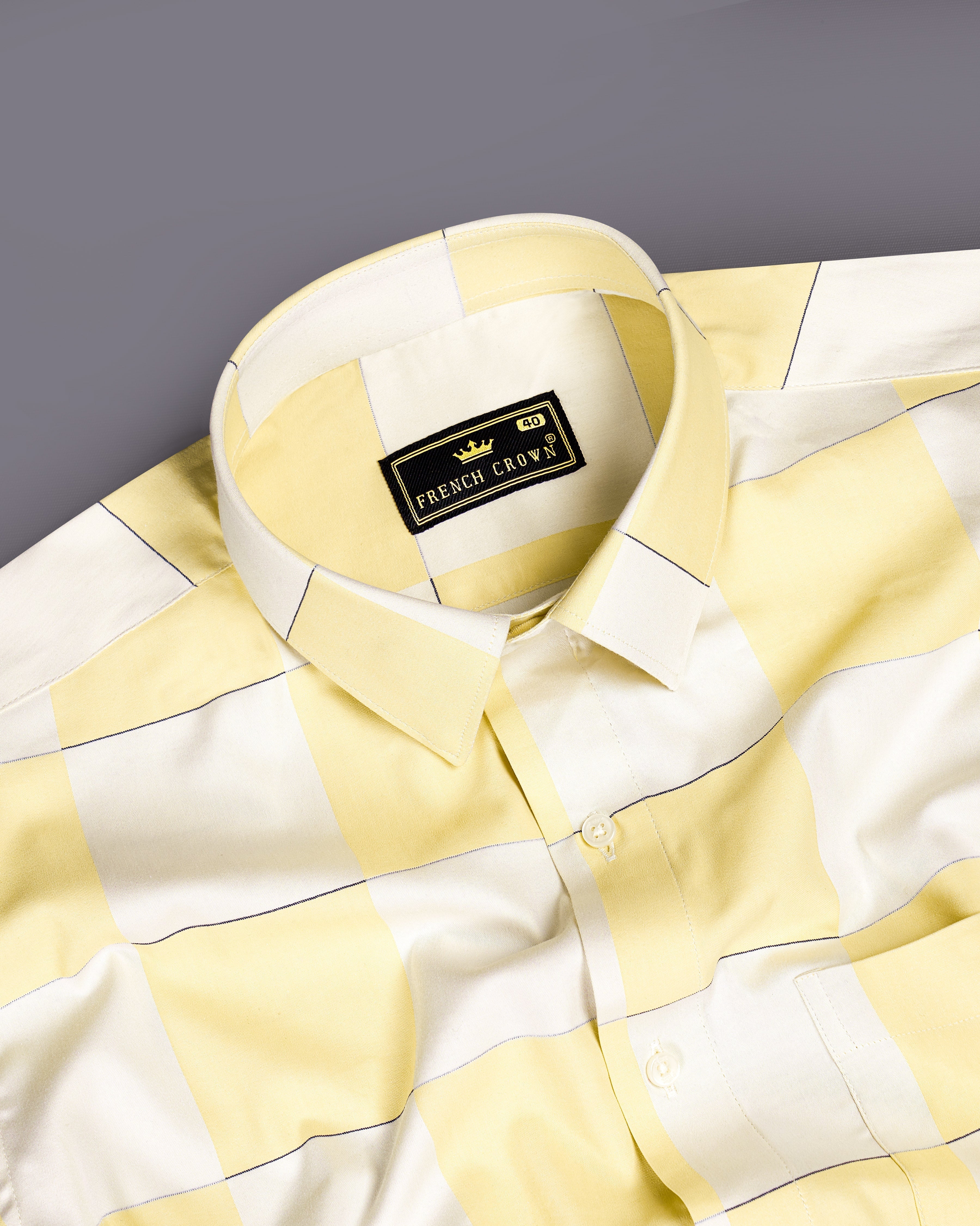 Albescent Cream with Maezipan Yellow Checked Jacquard Textured Premium Giza Cotton Shirt 9282-38,9282-H-38,9282-39,9282-H-39,9282-40,9282-H-40,9282-42,9282-H-42,9282-44,9282-H-44,9282-46,9282-H-46,9282-48,9282-H-48,9282-50,9282-H-50,9282-52,9282-H-52