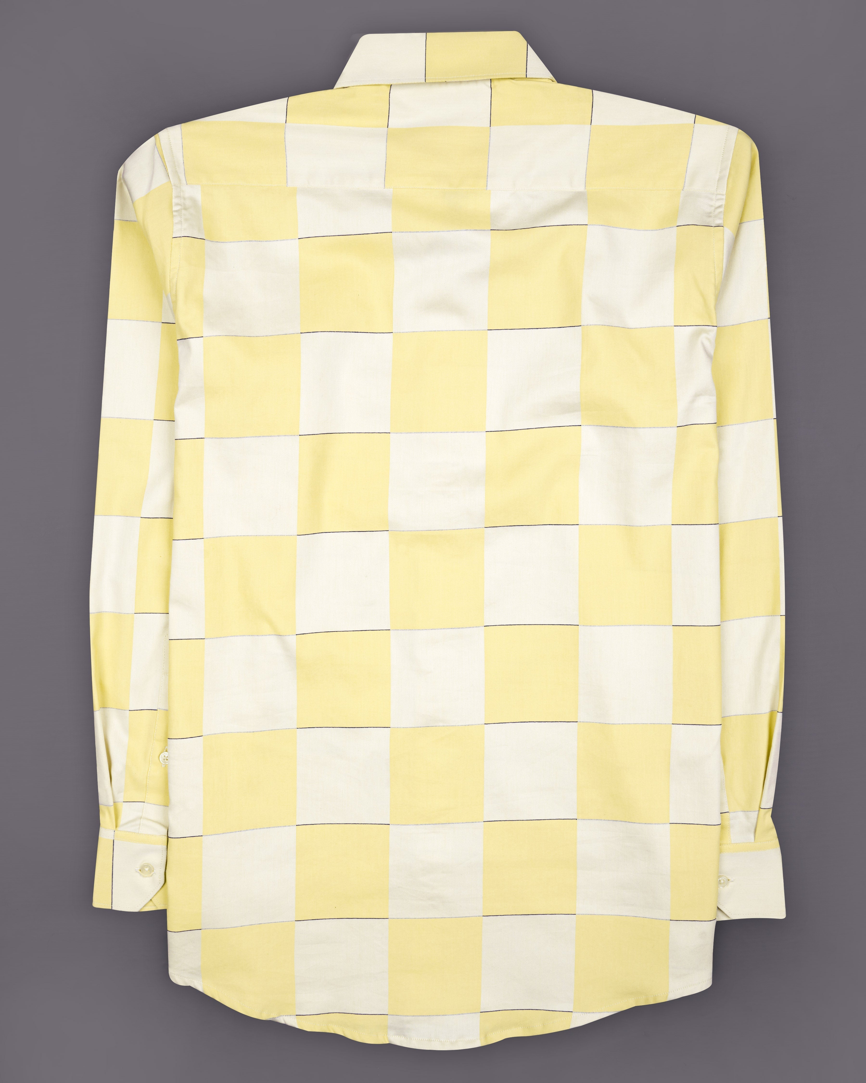 Albescent Cream with Maezipan Yellow Checked Jacquard Textured Premium Giza Cotton Shirt 9282-38,9282-H-38,9282-39,9282-H-39,9282-40,9282-H-40,9282-42,9282-H-42,9282-44,9282-H-44,9282-46,9282-H-46,9282-48,9282-H-48,9282-50,9282-H-50,9282-52,9282-H-52