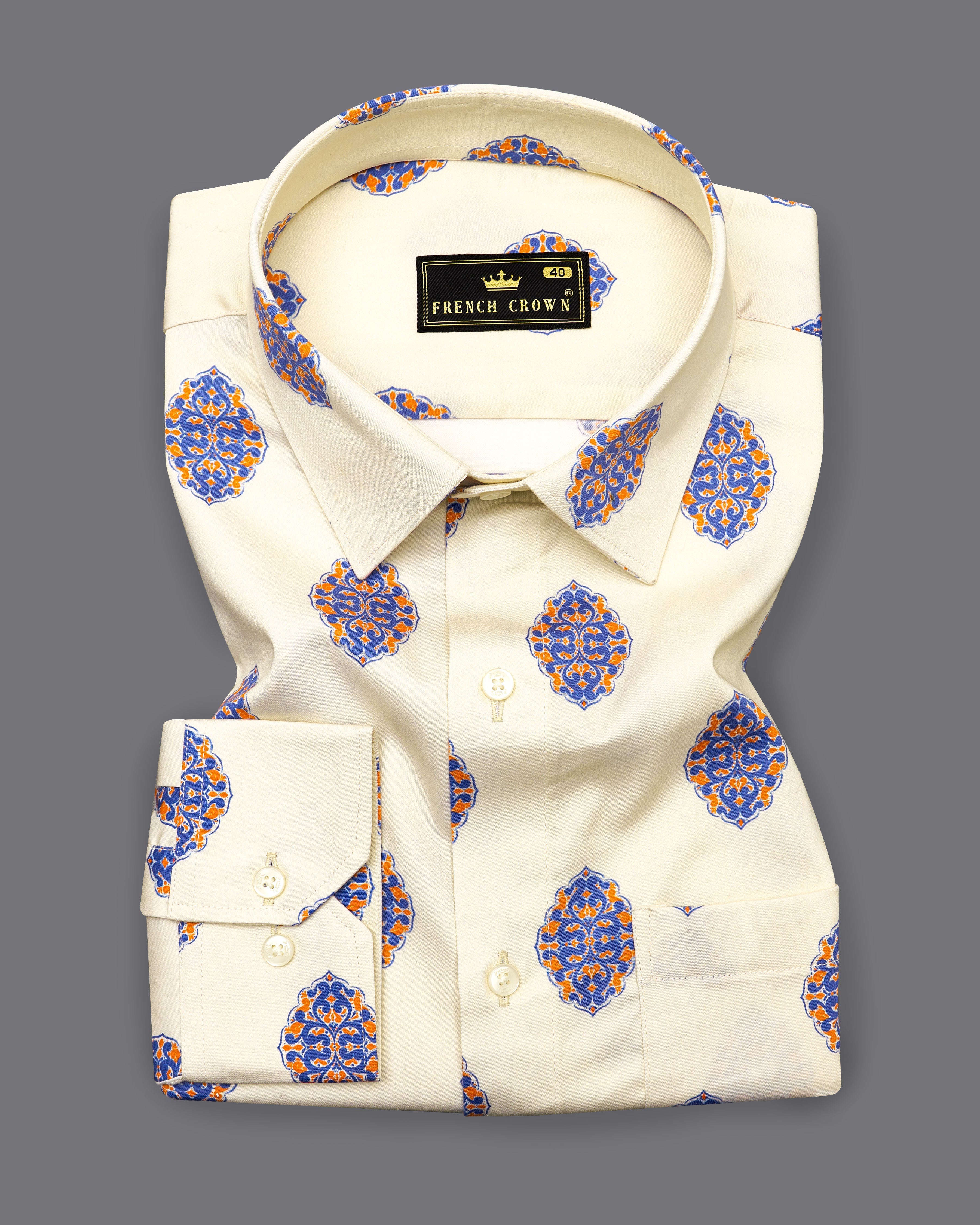 Eggshell Cream Block Printed Super Soft Premium Cotton Shirt