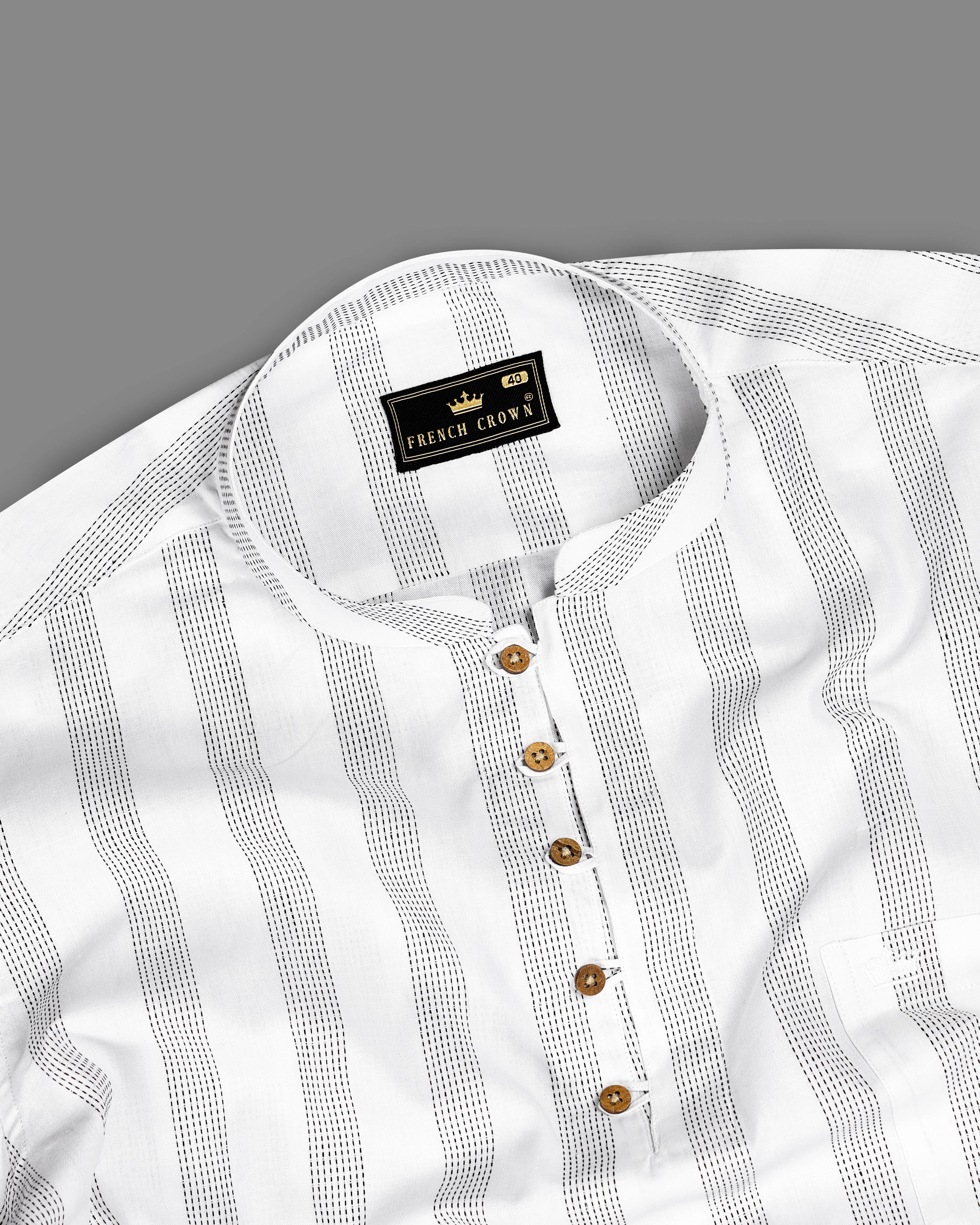 Bright White with Black Striped Dobby Textured Premium Giza Cotton Kurta Shirt 9293-KS-38,9293-KS-H-38,9293-KS-39,9293-KS-H-39,9293-KS-40,9293-KS-H-40,9293-KS-42,9293-KS-H-42,9293-KS-44,9293-KS-H-44,9293-KS-46,9293-KS-H-46,9293-KS-48,9293-KS-H-48,9293-KS-50,9293-KS-H-50,9293-KS-52,9293-KS-H-52