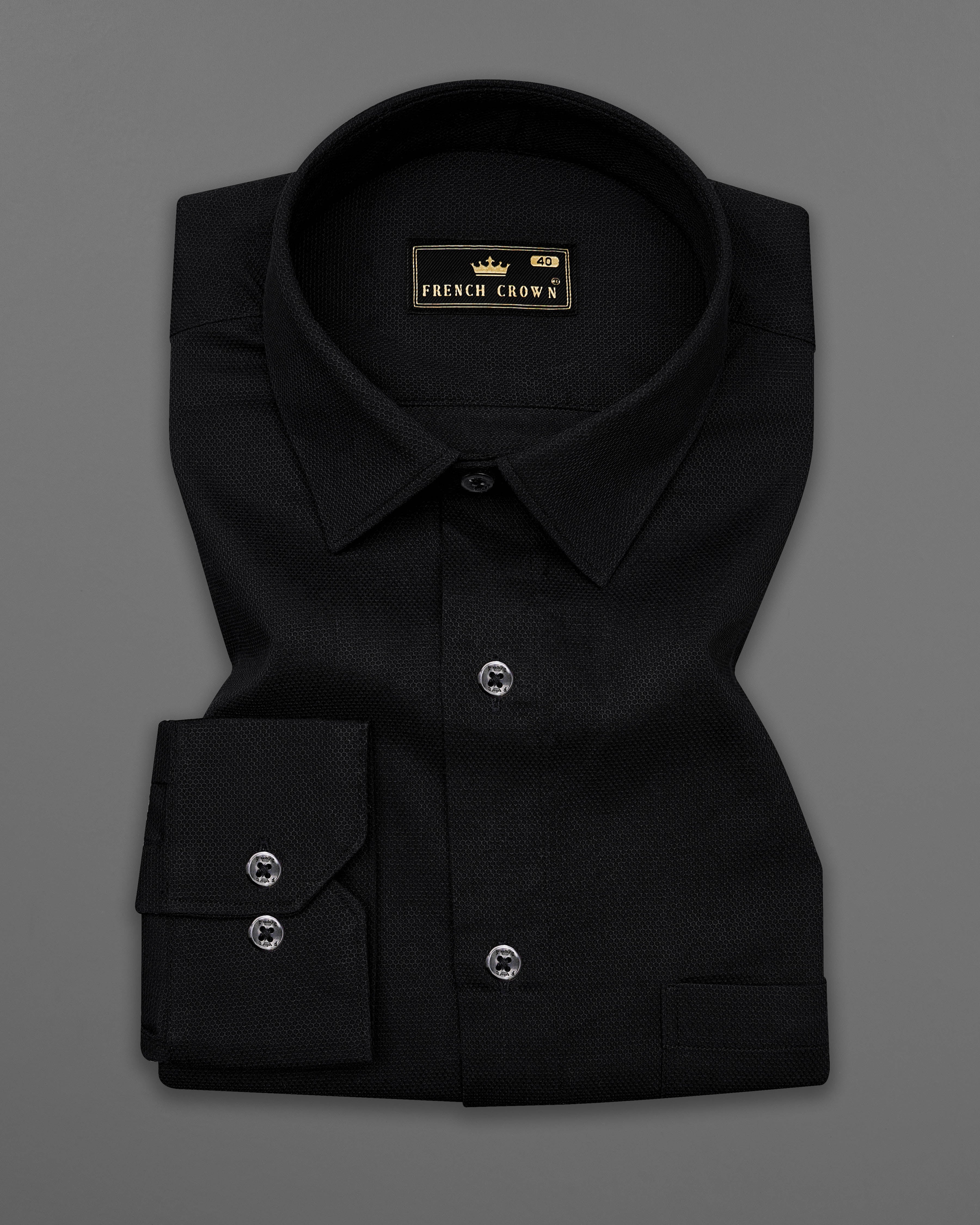 Jade Black Dobby Textured Premium Giza Cotton Shirt