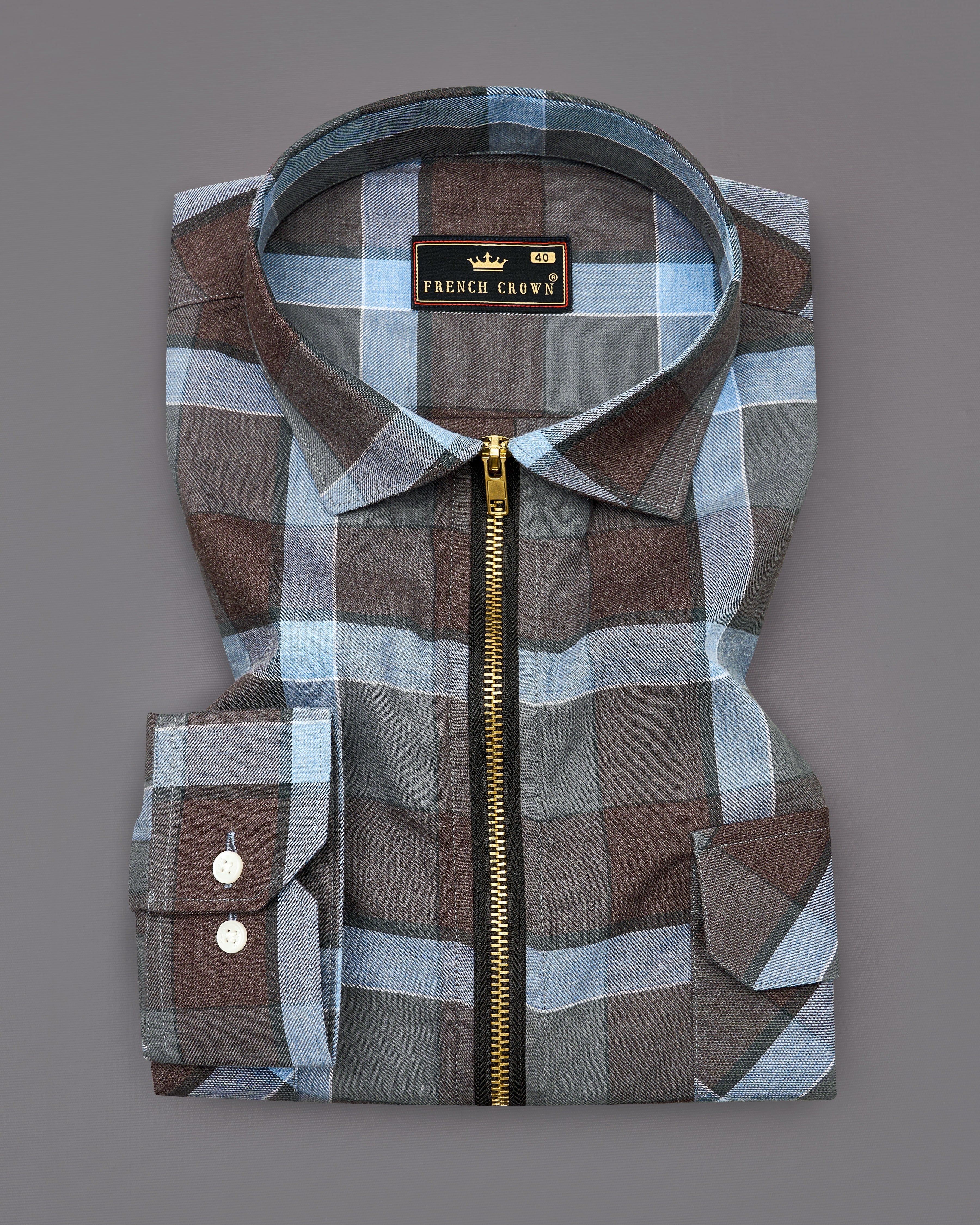 Emperor Brown with Carolina Blue Plaid Royal Oxford Overshirt with Zipper Closure 9347-CA-ZP-P181-38, 9347-CA-ZP-P181-H-38, 9347-CA-ZP-P181-39, 9347-CA-ZP-P181-H-39, 9347-CA-ZP-P181-40, 9347-CA-ZP-P181-H-40, 9347-CA-ZP-P181-42, 9347-CA-ZP-P181-H-42, 9347-CA-ZP-P181-44, 9347-CA-ZP-P181-H-44, 9347-CA-ZP-P181-46, 9347-CA-ZP-P181-H-46, 9347-CA-ZP-P181-48, 9347-CA-ZP-P181-H-48, 9347-CA-ZP-P181-50, 9347-CA-ZP-P181-H-50, 9347-CA-ZP-P181-52, 9347-CA-ZP-P181-H-52