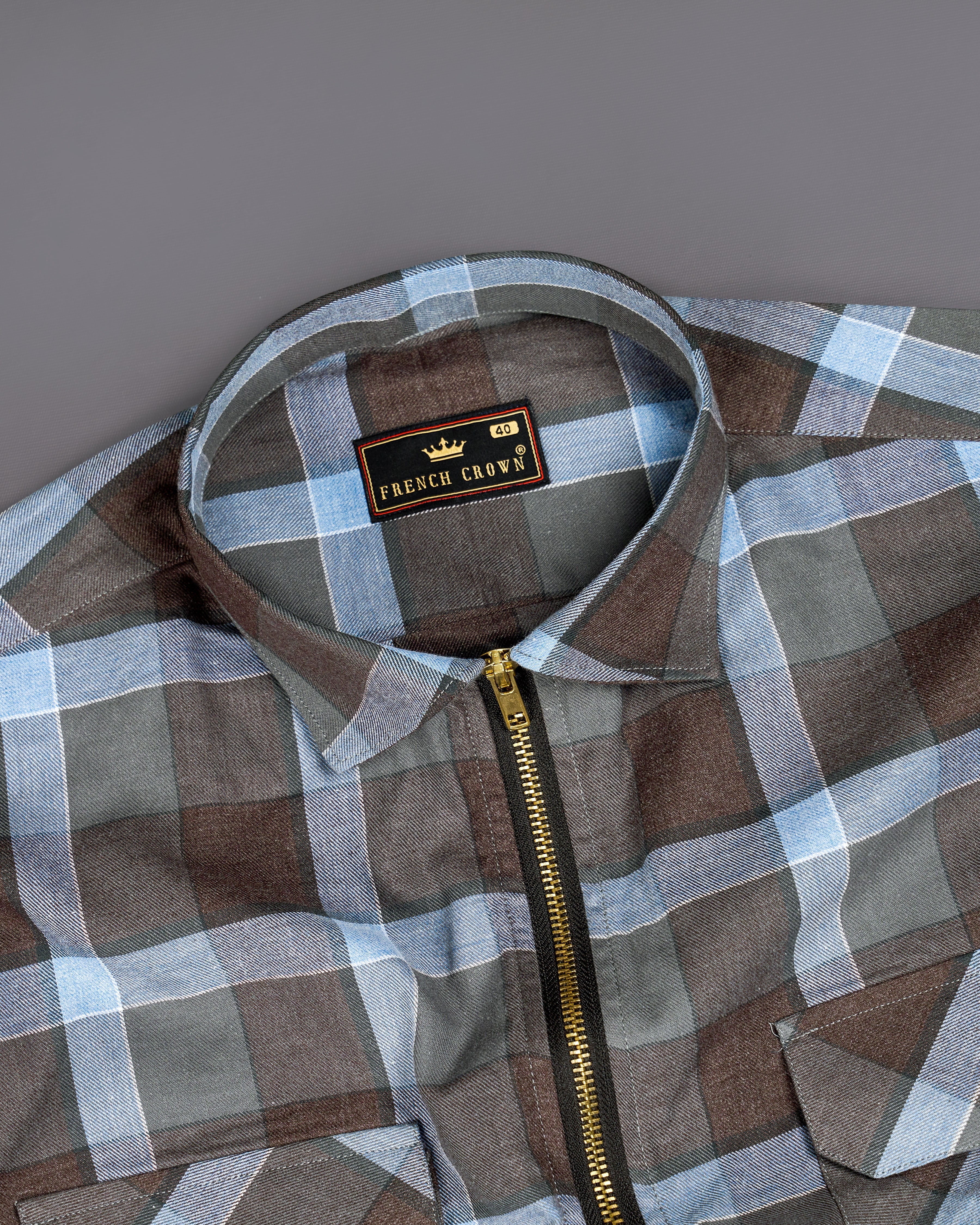 Emperor Brown with Carolina Blue Plaid Royal Oxford Overshirt with Zipper Closure 9347-CA-ZP-P181-38, 9347-CA-ZP-P181-H-38, 9347-CA-ZP-P181-39, 9347-CA-ZP-P181-H-39, 9347-CA-ZP-P181-40, 9347-CA-ZP-P181-H-40, 9347-CA-ZP-P181-42, 9347-CA-ZP-P181-H-42, 9347-CA-ZP-P181-44, 9347-CA-ZP-P181-H-44, 9347-CA-ZP-P181-46, 9347-CA-ZP-P181-H-46, 9347-CA-ZP-P181-48, 9347-CA-ZP-P181-H-48, 9347-CA-ZP-P181-50, 9347-CA-ZP-P181-H-50, 9347-CA-ZP-P181-52, 9347-CA-ZP-P181-H-52