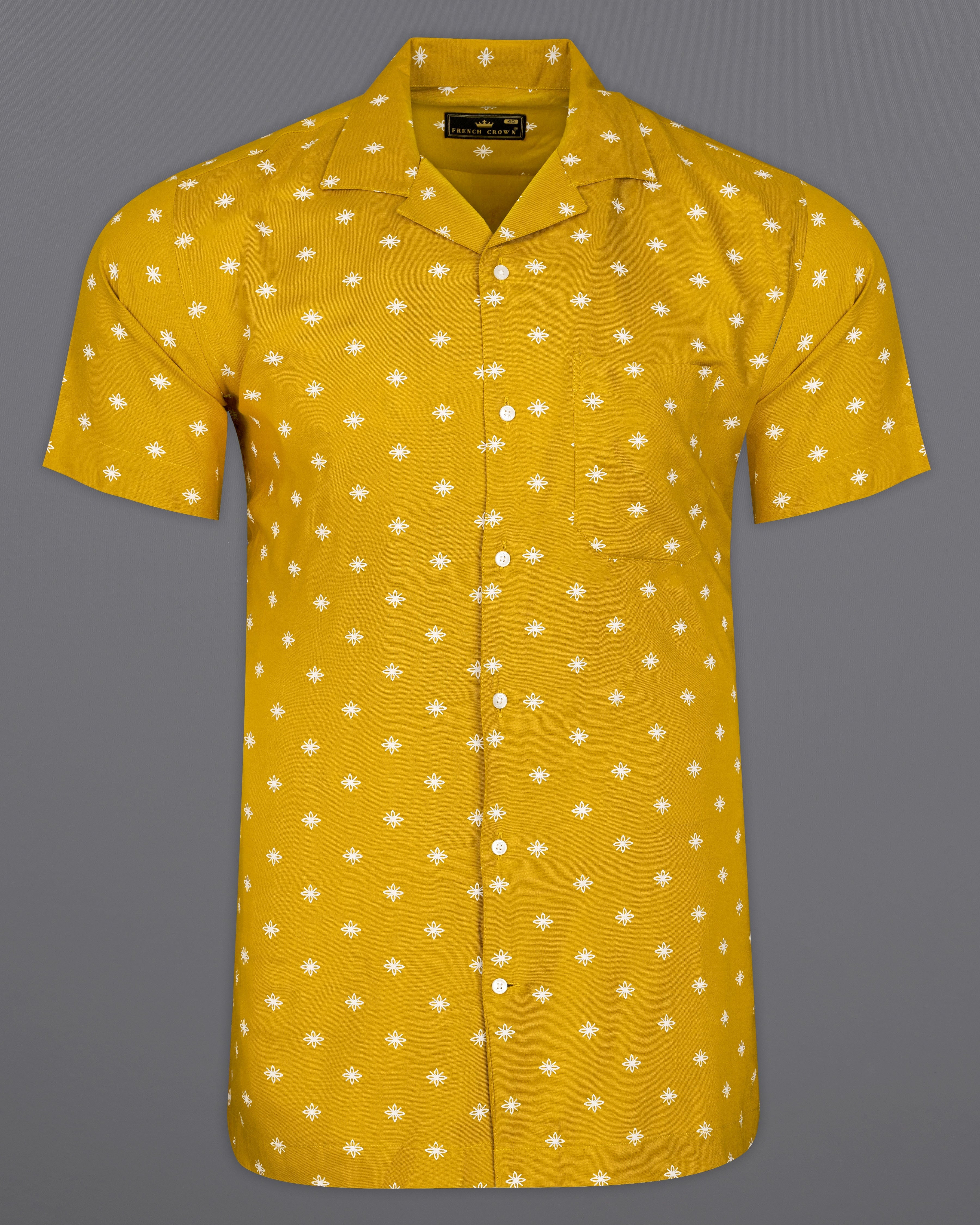 Fire Bush Yellow Textured Premium Tencel Shirt 9357-CC-SS-H-38, 9357-CC-SS-H-39, 9357-CC-SS-H-40, 9357-CC-SS-H-42, 9357-CC-SS-H-44, 9357-CC-SS-H-46, 9357-CC-SS-H-48, 9357-CC-SS-H-50,  9357-CC-SS-H-52