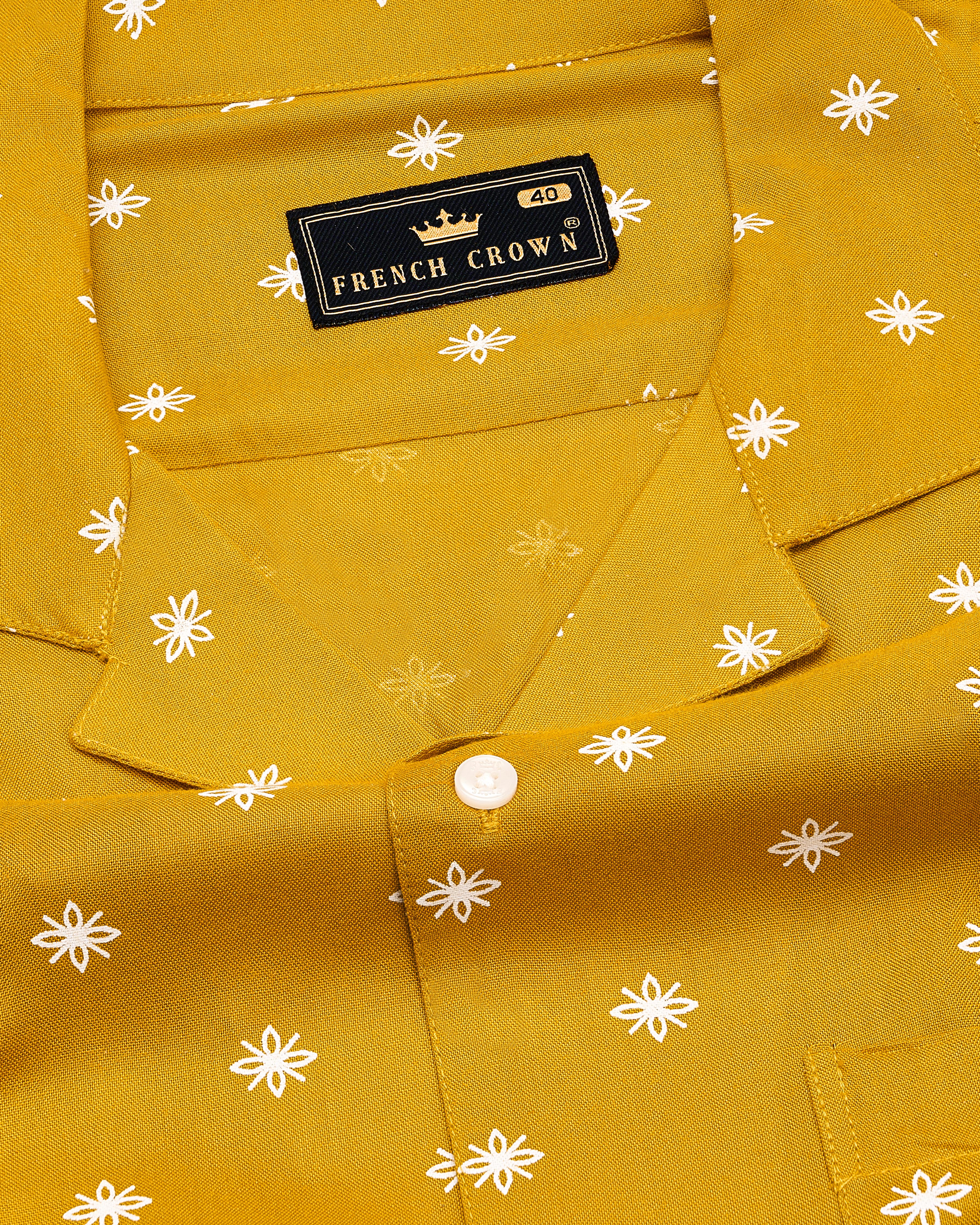 Fire Bush Yellow Textured Premium Tencel Shirt 9357-CC-SS-H-38, 9357-CC-SS-H-39, 9357-CC-SS-H-40, 9357-CC-SS-H-42, 9357-CC-SS-H-44, 9357-CC-SS-H-46, 9357-CC-SS-H-48, 9357-CC-SS-H-50,  9357-CC-SS-H-52