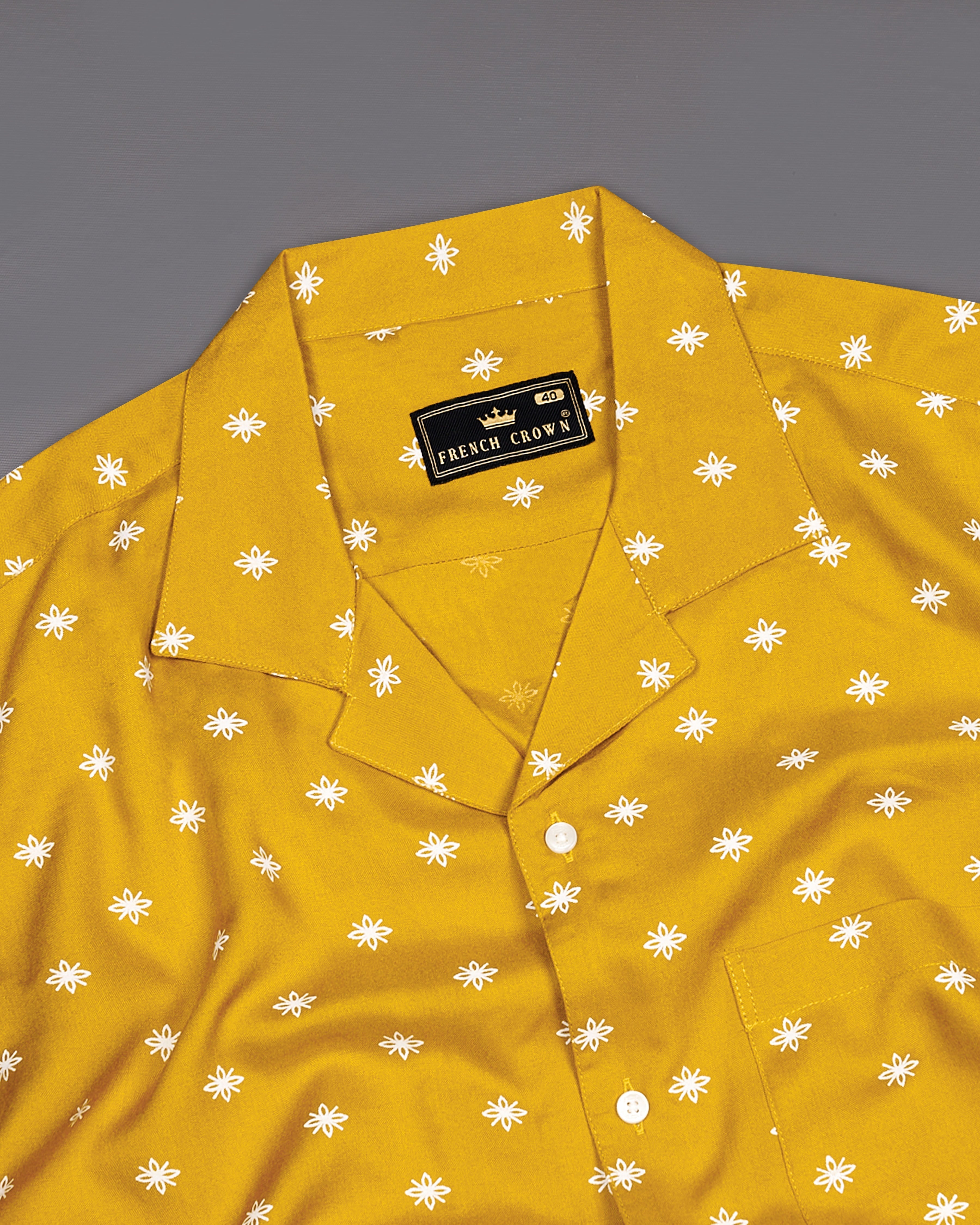 Fire Bush Yellow Textured Premium Tencel Shirt 9357-CC-SS-H-38, 9357-CC-SS-H-39, 9357-CC-SS-H-40, 9357-CC-SS-H-42, 9357-CC-SS-H-44, 9357-CC-SS-H-46, 9357-CC-SS-H-48, 9357-CC-SS-H-50,  9357-CC-SS-H-52