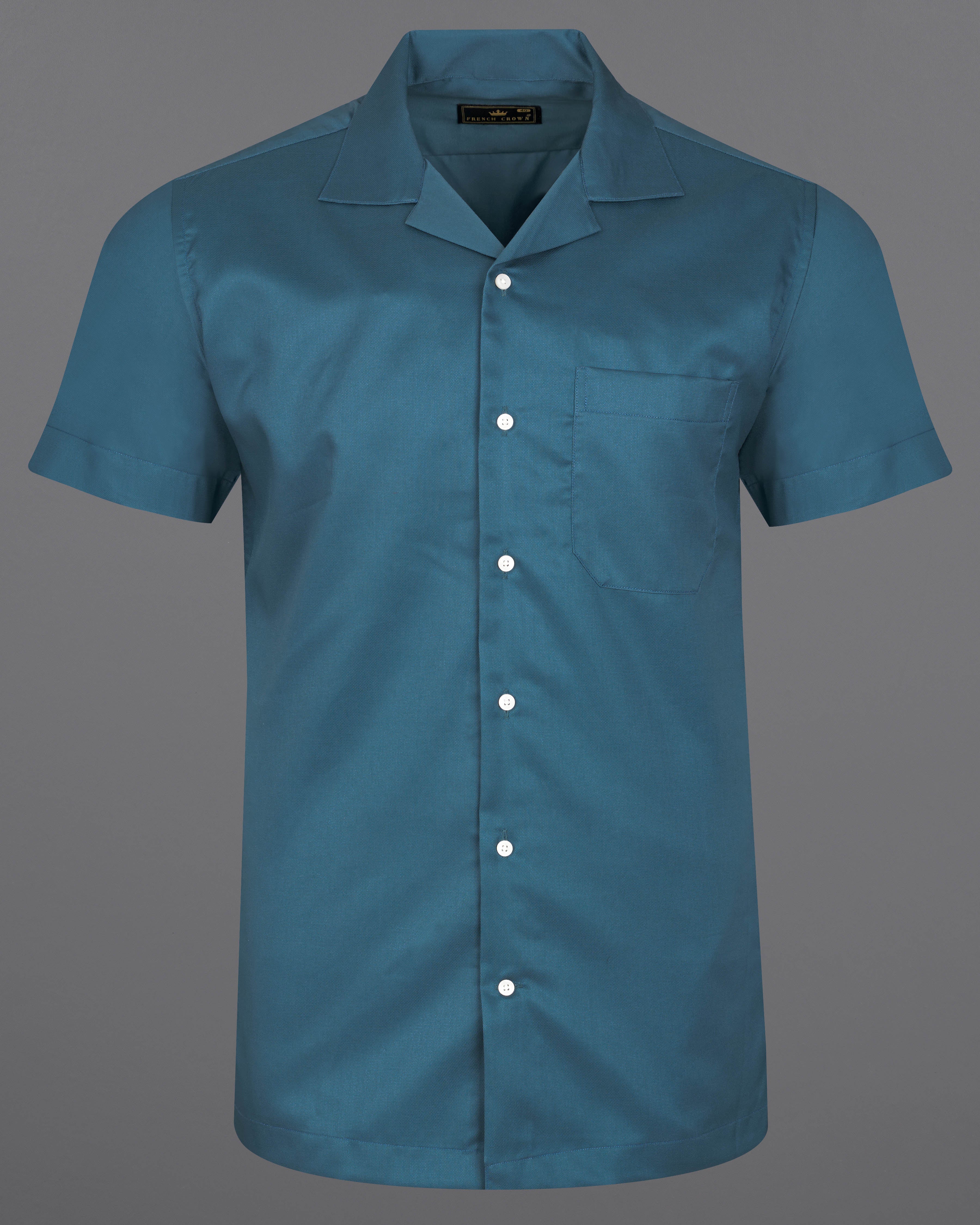 Bismark Blue Dobby Textured Premium Giza Cotton Shirt