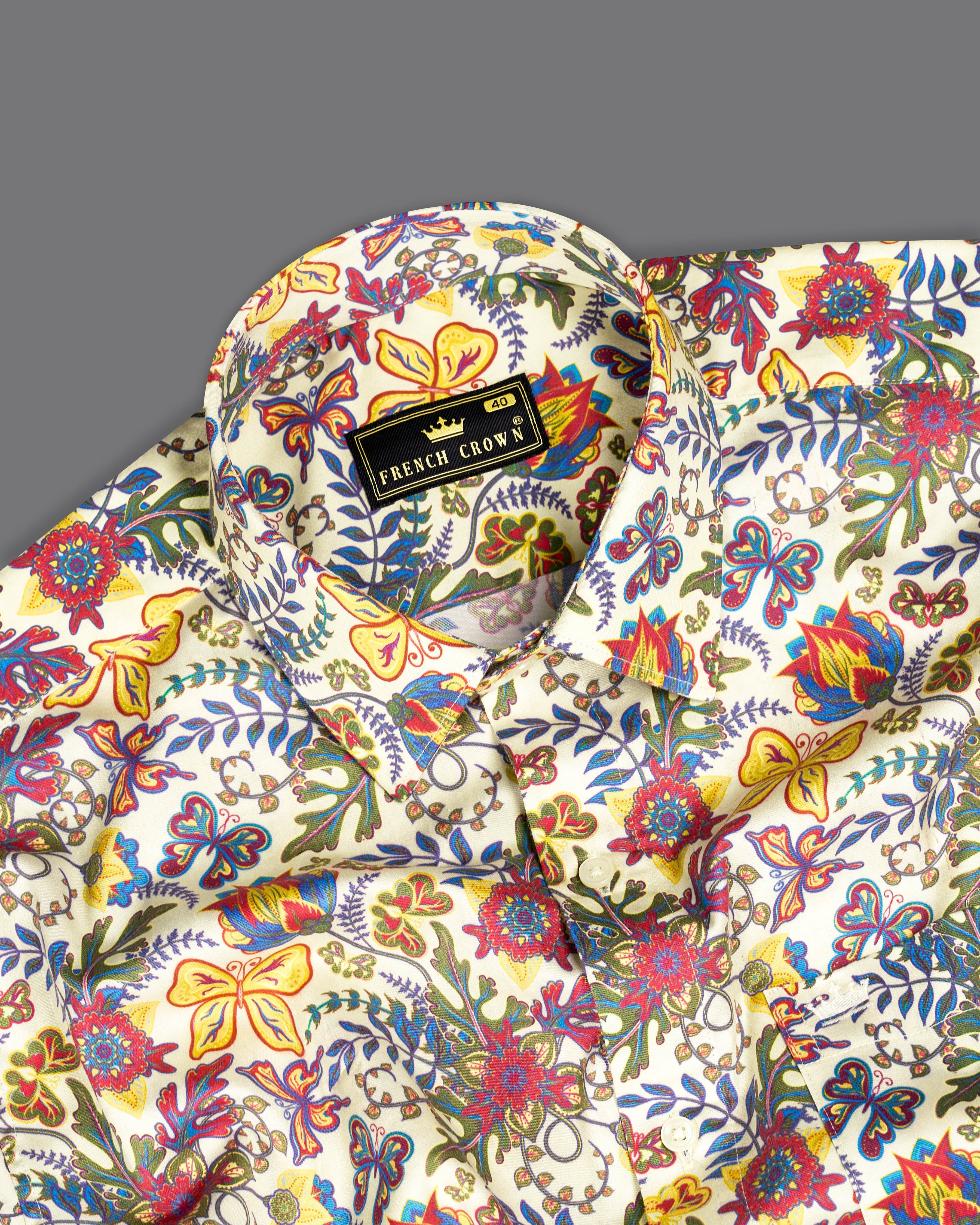 Antique Cream Multicolour Tropical Printed Super Soft Premium Cotton Shirt 9394-38, 9394-H-38, 9394-39, 9394-H-39, 9394-40, 9394-H-40, 9394-42, 9394-H-42, 9394-44, 9394-H-44, 9394-46, 9394-H-46, 9394-48, 9394-H-48, 9394-50, 9394-H-50, 9394-52, 9394-H-52