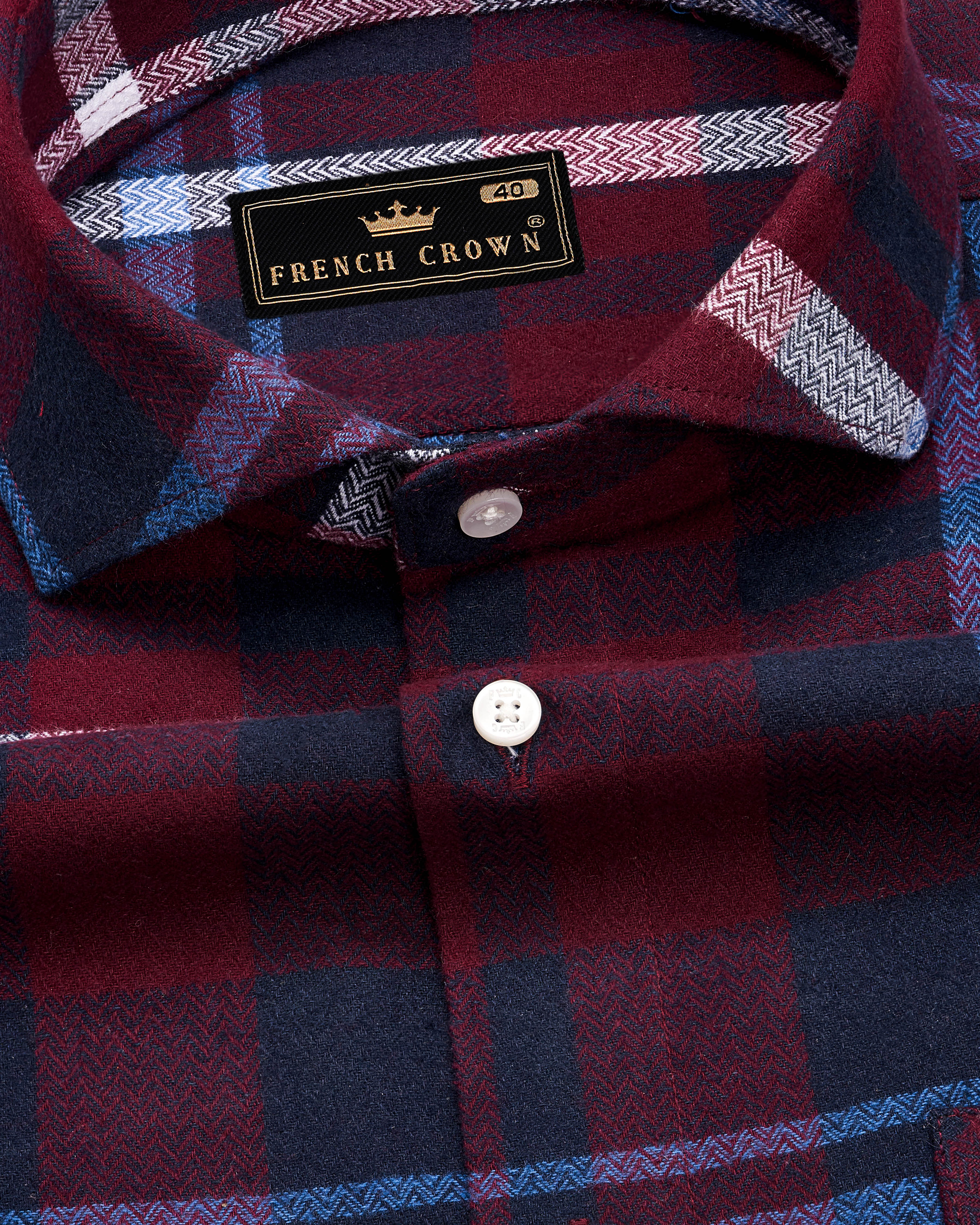 Metallic Maroon with Mariner Blue Checkered Herringbone Overshirt/Shacket