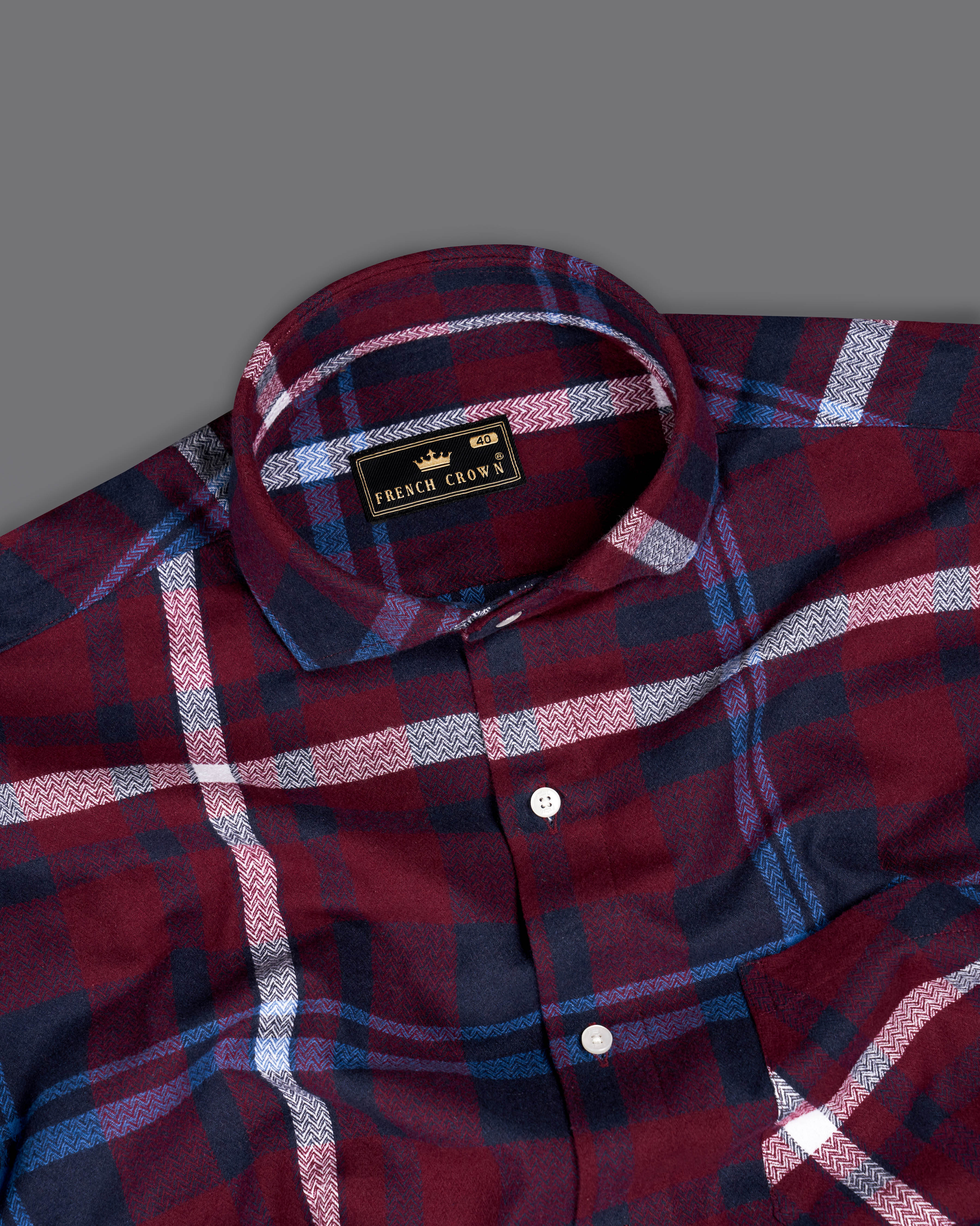 Metallic Maroon with Mariner Blue Checkered Herringbone Overshirt/Shacket