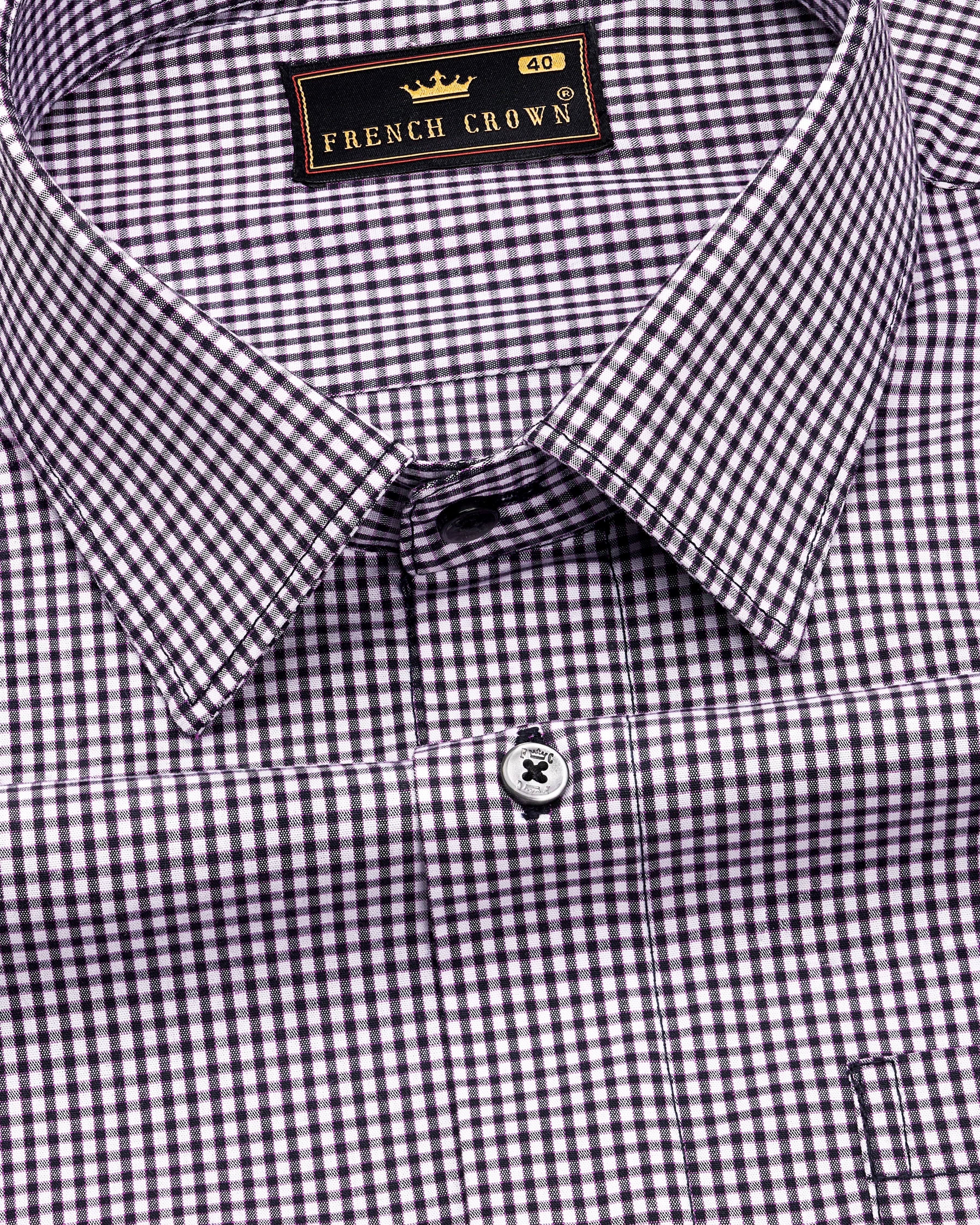 Off White with purple and Jade Black Checkered Premium Cotton Shirt