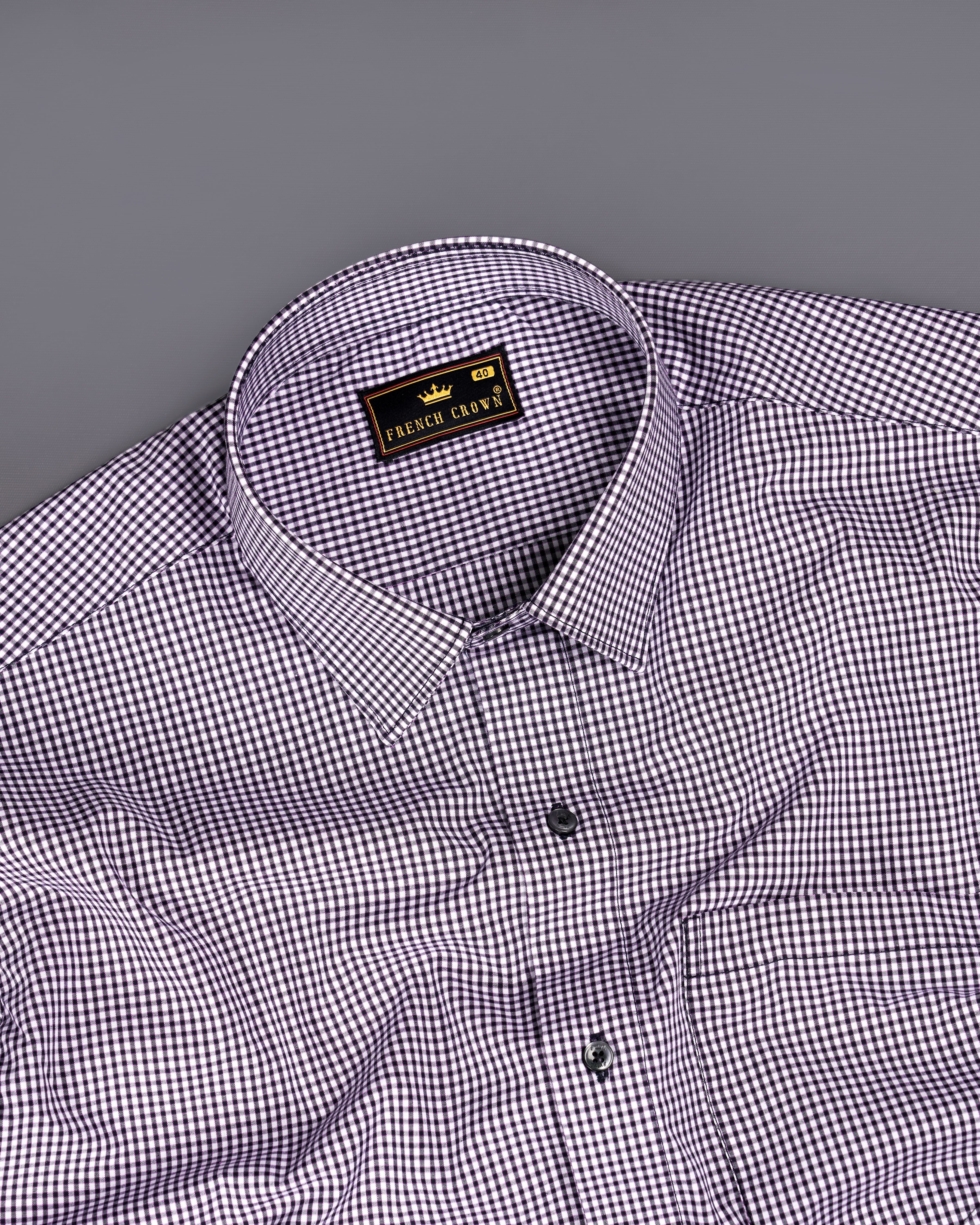 Off White with purple and Jade Black Checkered Premium Cotton Shirt