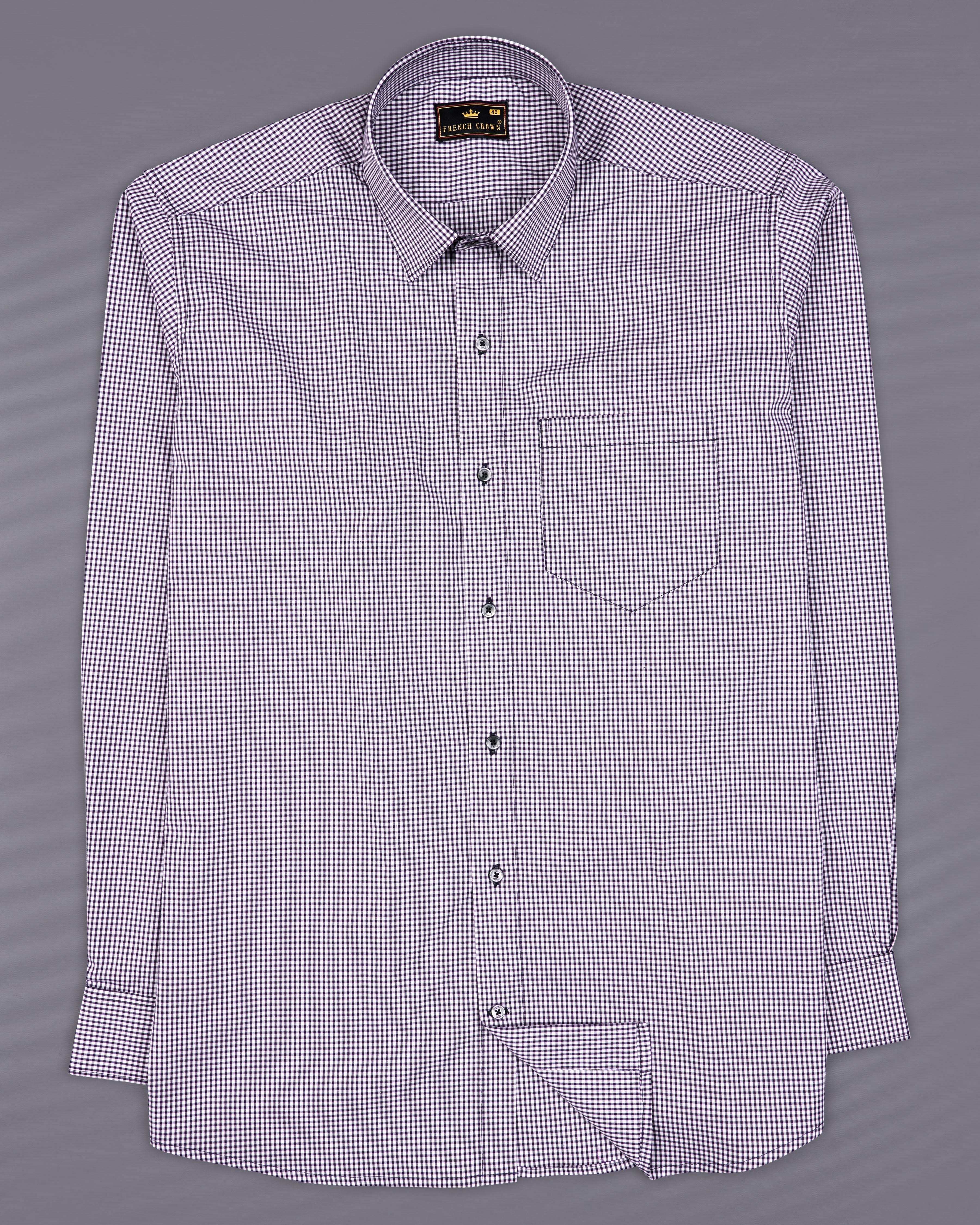 Off White with purple and Jade Black Checkered Premium Cotton Shirt