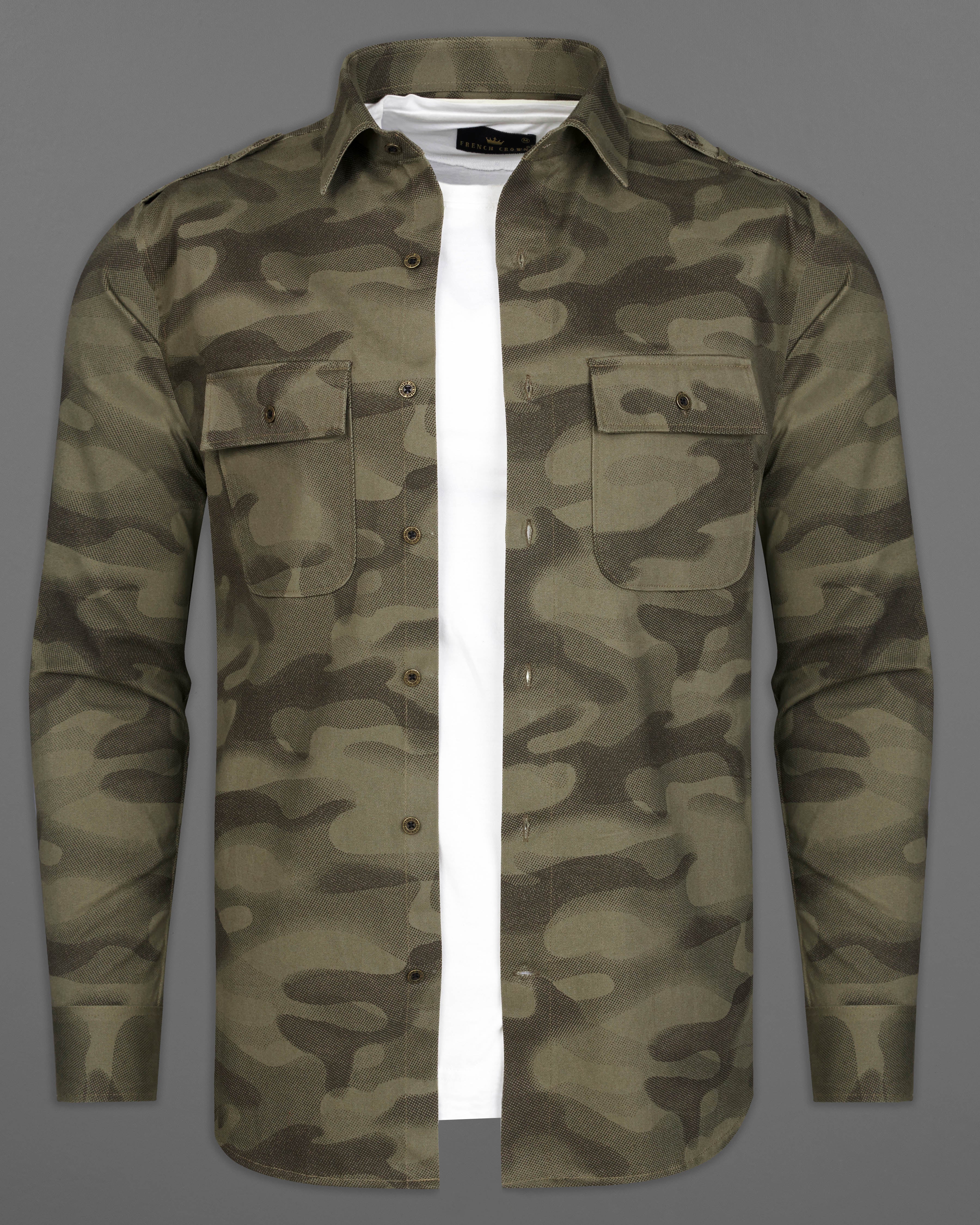 Clay Creek Brown with Iridium Green Camouflage Royal Oxford Overshirt/Shacket