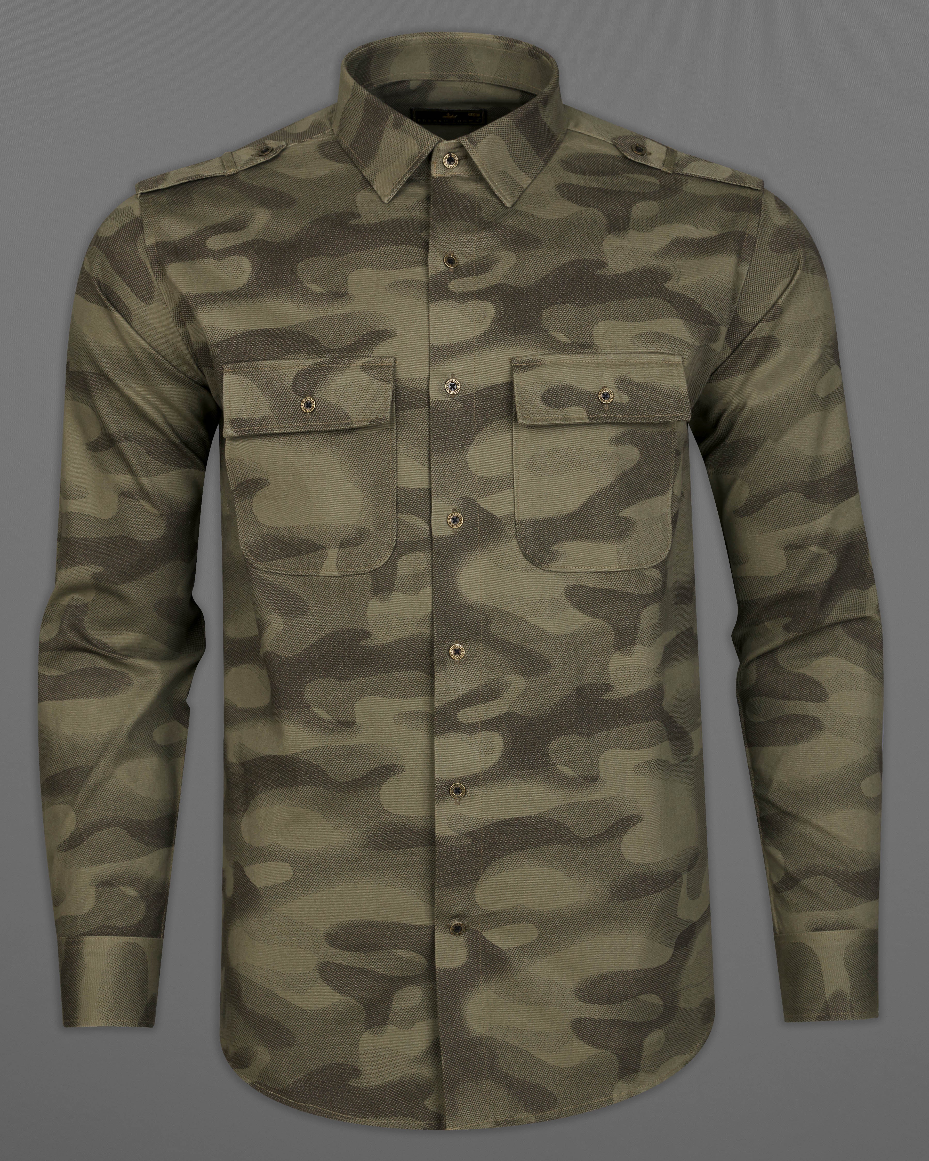 Clay Creek Brown with Iridium Green Camouflage Royal Oxford Overshirt/Shacket