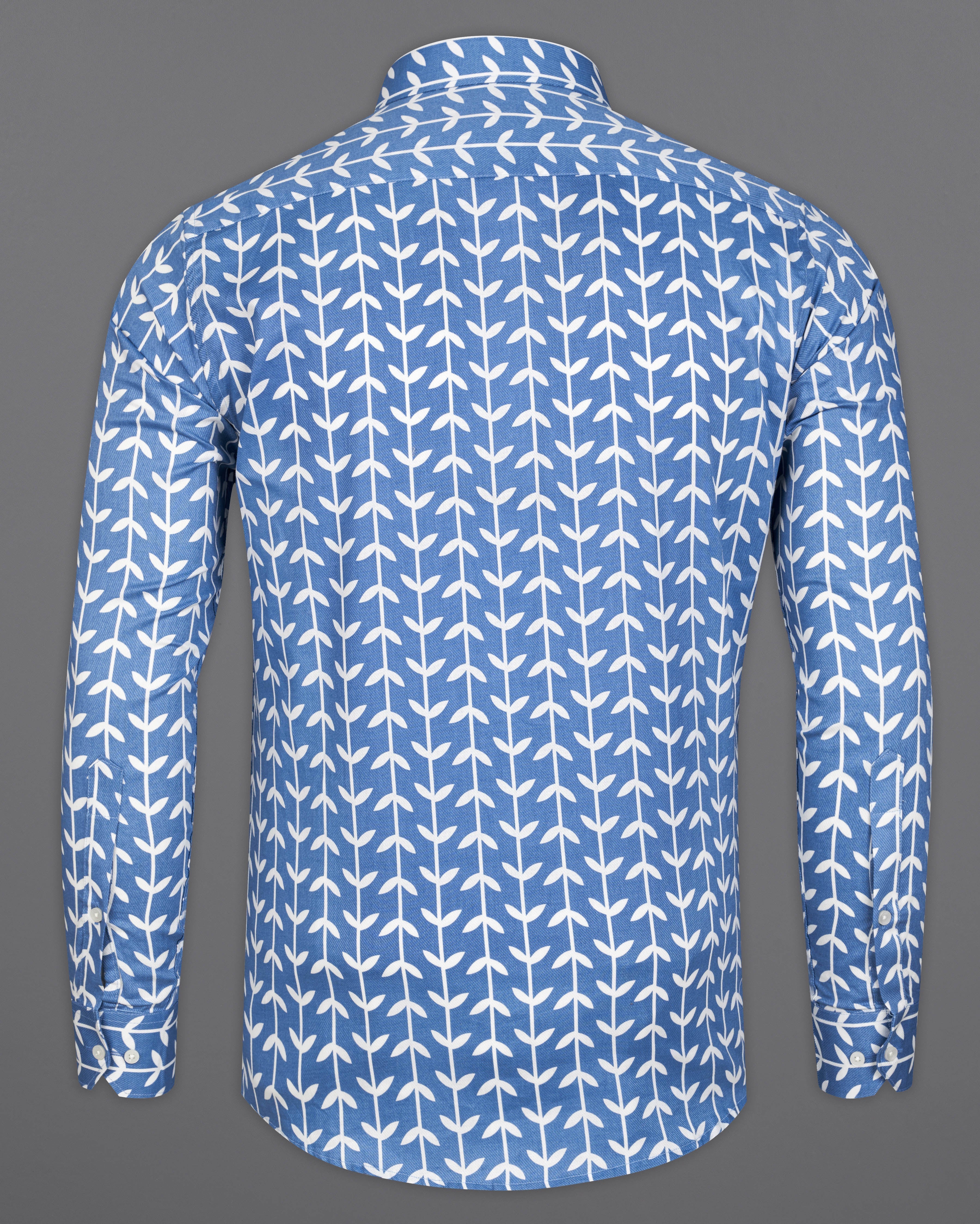 Glaucous Blue with Bright White Twill Printed Premium Cotton Shirt