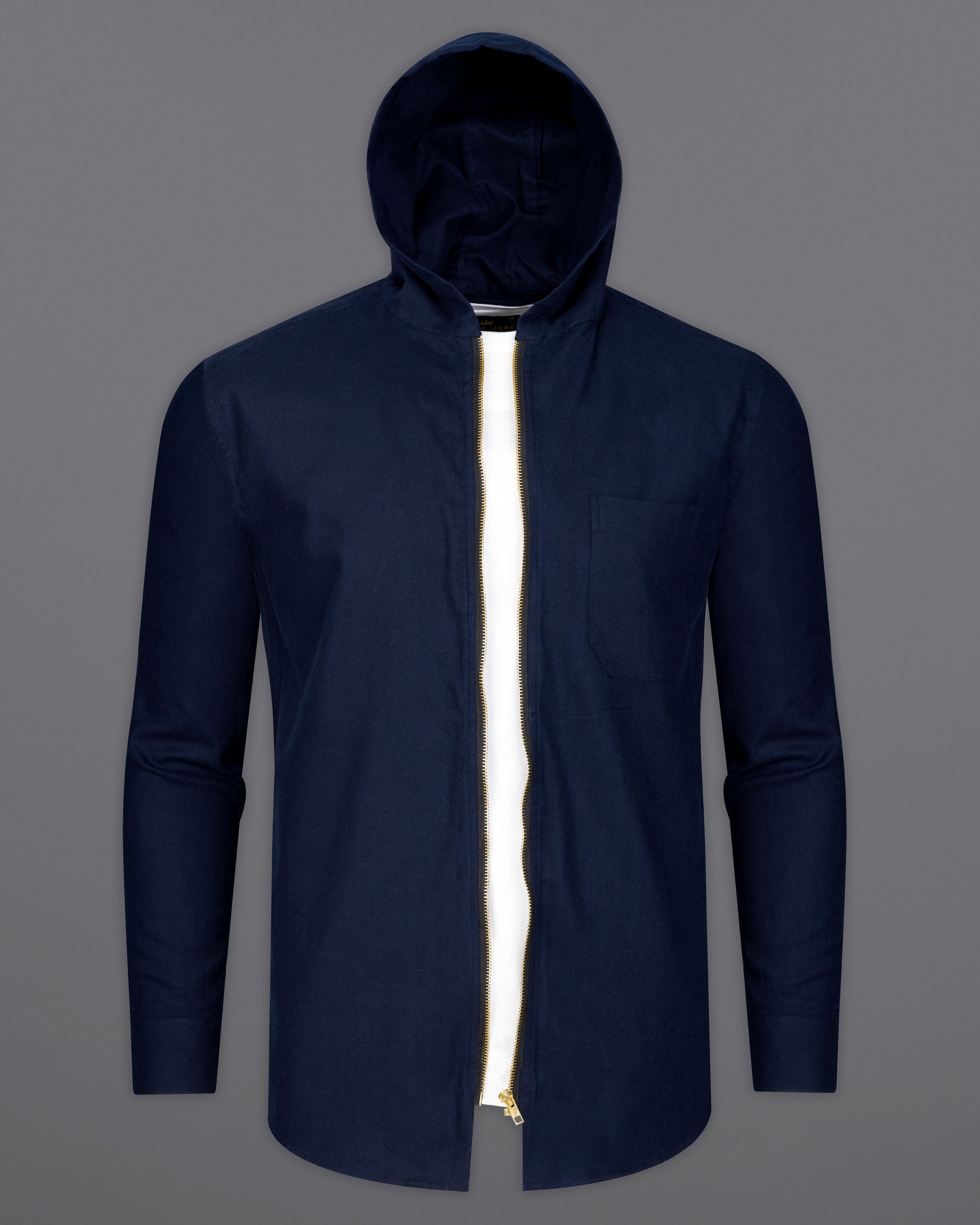 Mirage Navy Blue Flannel Hoodie Shirt with Zipper Closure