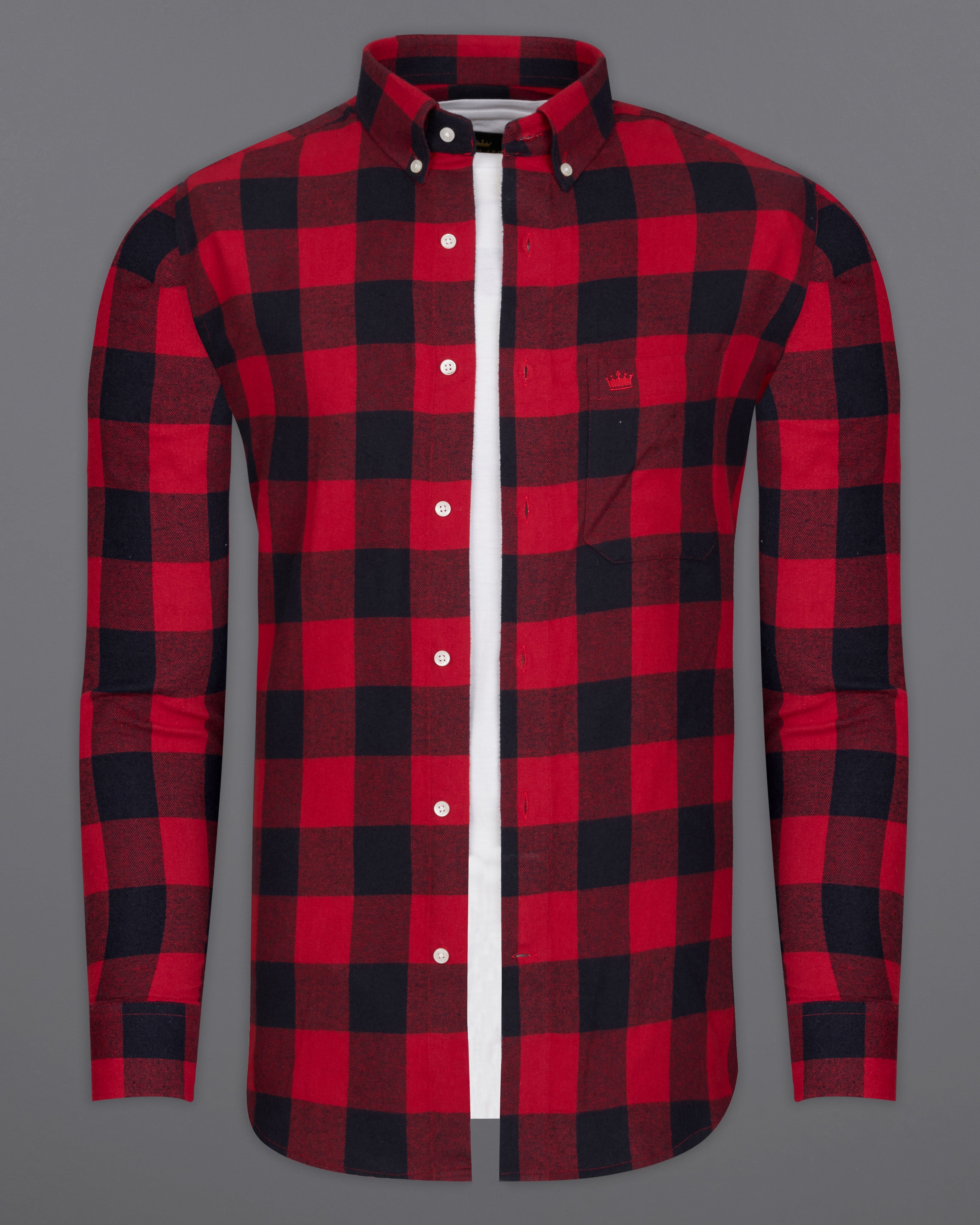 Carmine Red and Black Checked Flannel Overshirt/Shacket 9458-BD-OS-38, 9458-BD-OS-H-38, 9458-BD-OS-39, 9458-BD-OS-H-39, 9458-BD-OS-40, 9458-BD-OS-H-40, 9458-BD-OS-42, 9458-BD-OS-H-42, 9458-BD-OS-44, 9458-BD-OS-H-44, 9458-BD-OS-46, 9458-BD-OS-H-46, 9458-BD-OS-48, 9458-BD-OS-H-48, 9458-BD-OS-50, 9458-BD-OS-H-50, 9458-BD-OS-52, 9458-BD-OS-H-52