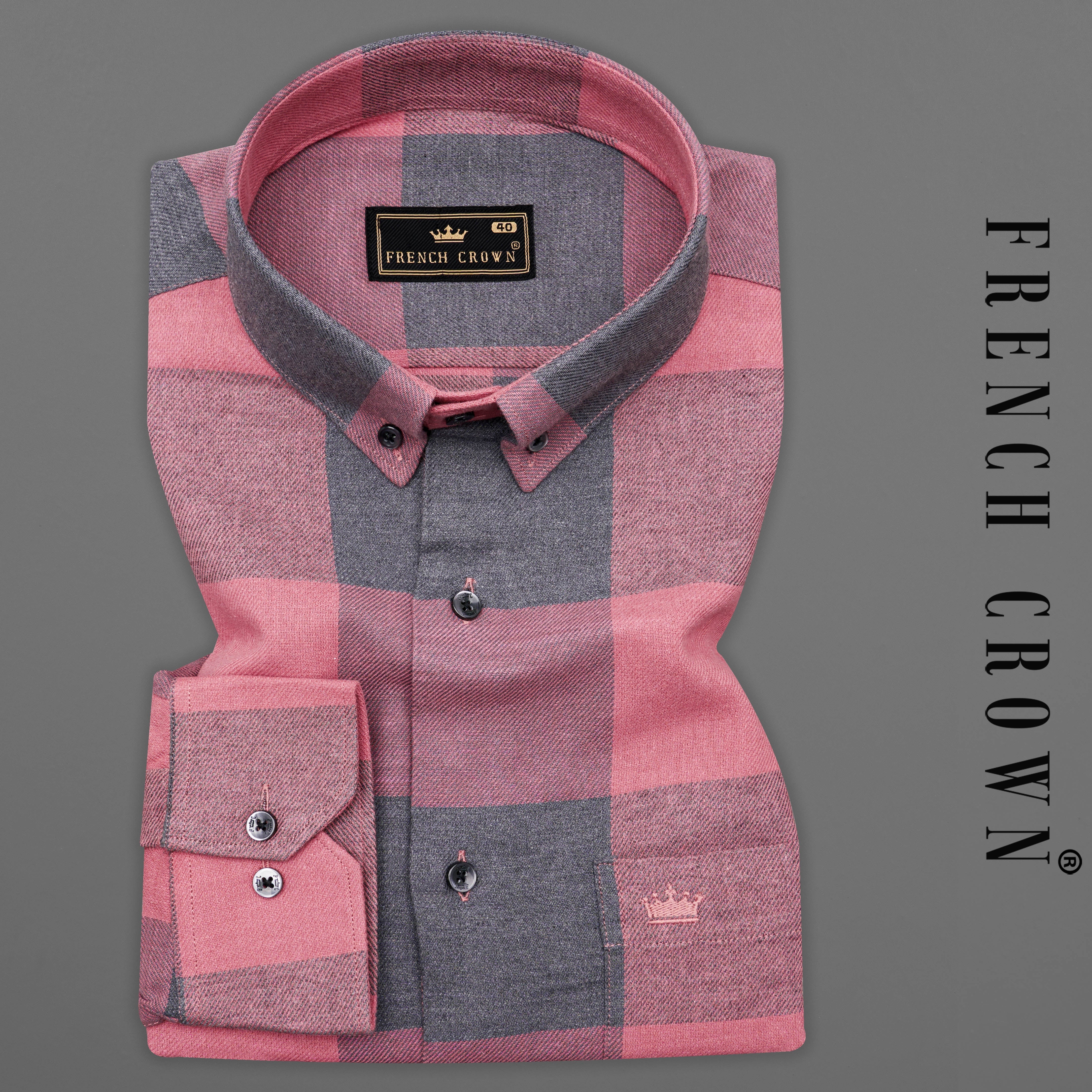 Turkish Pink with Gravel Gray Twill Checked Premium Cotton Overshirt 9463-BD-BLK-OS-38, 9463-BD-BLK-OS-H-38, 9463-BD-BLK-OS-39, 9463-BD-BLK-OS-H-39, 9463-BD-BLK-OS-40, 9463-BD-BLK-OS-H-40, 9463-BD-BLK-OS-42, 9463-BD-BLK-OS-H-42, 9463-BD-BLK-OS-44, 9463-BD-BLK-OS-H-44, 9463-BD-BLK-OS-46, 9463-BD-BLK-OS-H-46, 9463-BD-BLK-OS-48, 9463-BD-BLK-OS-H-48, 9463-BD-BLK-OS-50, 9463-BD-BLK-OS-H-50, 9463-BD-BLK-OS-52, 9463-BD-BLK-OS-H-52