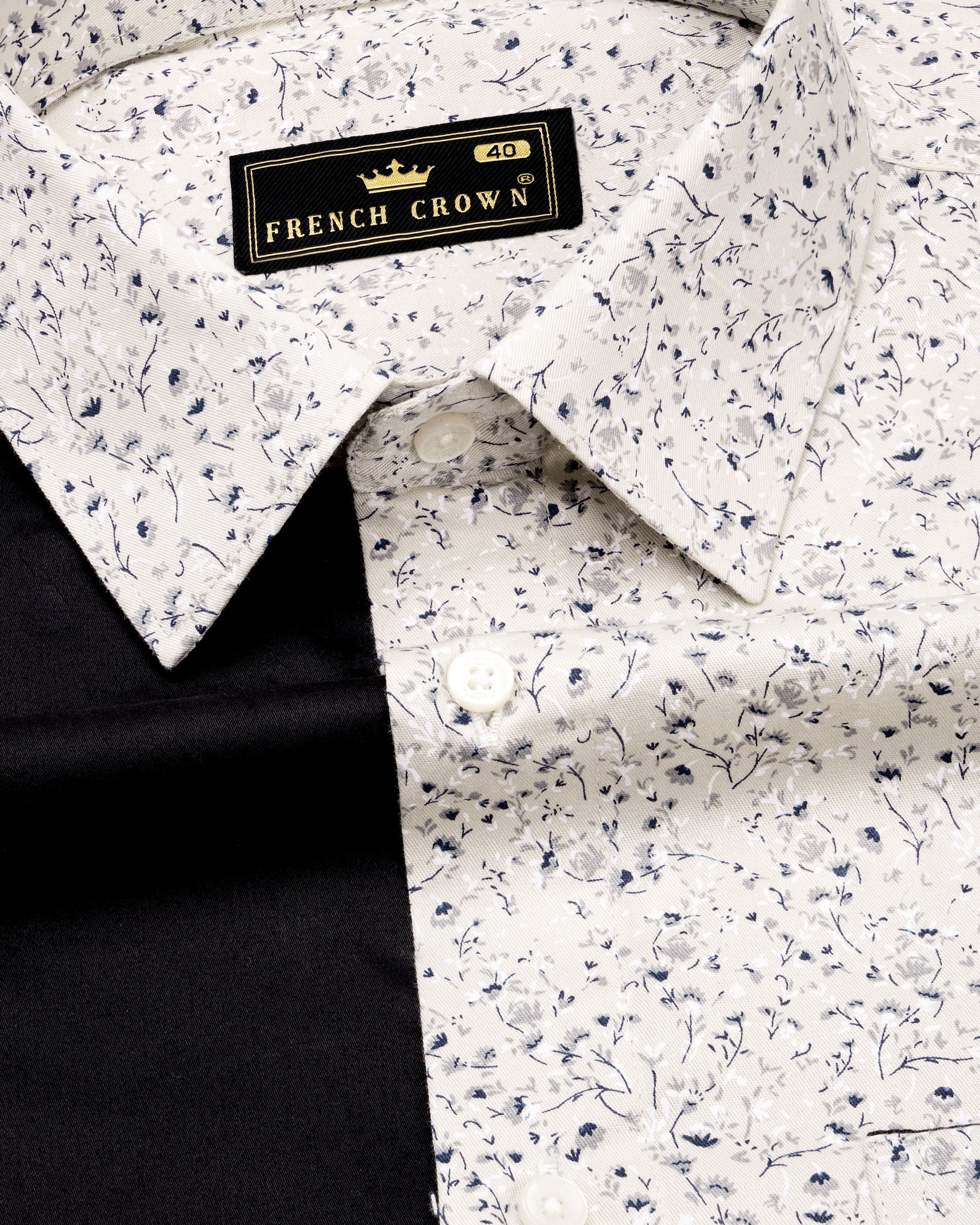 Fantasy Cream and Black Ditsy Printed Royal Oxford Designer Shirt 9501-P404-38, 9501-P404-H-38, 9501-P404-39, 9501-P404-H-39, 9501-P404-40, 9501-P404-H-40, 9501-P404-42, 9501-P404-H-42, 9501-P404-44, 9501-P404-H-44, 9501-P404-46, 9501-P404-H-46, 9501-P404-48, 9501-P404-H-48, 9501-P404-50, 9501-P404-H-50, 9501-P404-52, 9501-P404-H-52