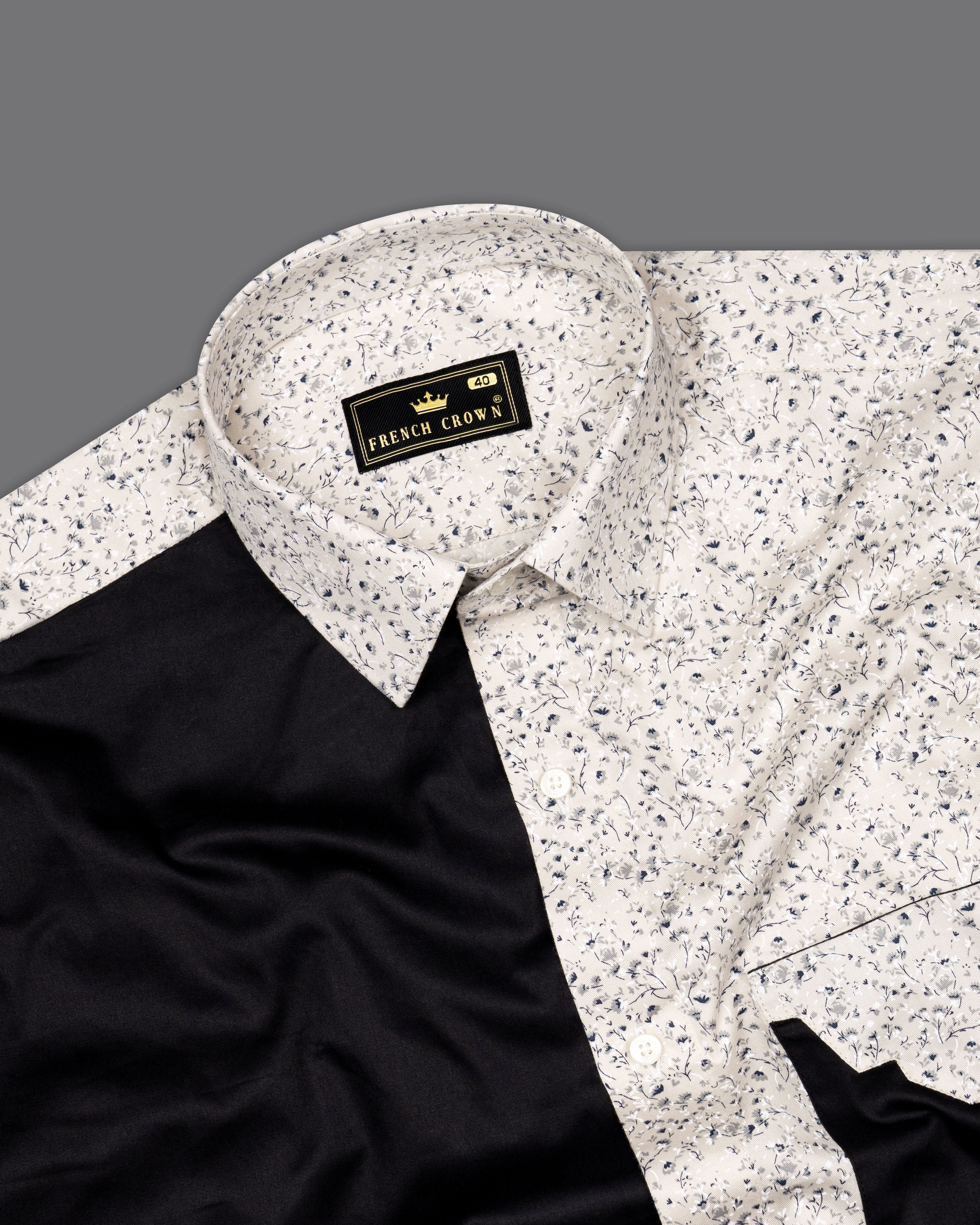 Fantasy Cream and Black Ditsy Printed Royal Oxford Designer Shirt 9501-P404-38, 9501-P404-H-38, 9501-P404-39, 9501-P404-H-39, 9501-P404-40, 9501-P404-H-40, 9501-P404-42, 9501-P404-H-42, 9501-P404-44, 9501-P404-H-44, 9501-P404-46, 9501-P404-H-46, 9501-P404-48, 9501-P404-H-48, 9501-P404-50, 9501-P404-H-50, 9501-P404-52, 9501-P404-H-52